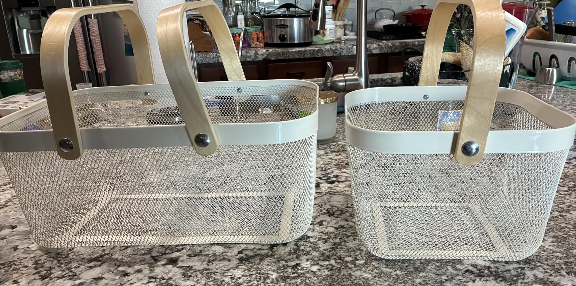 2 Pack Garden Harvest Basket, Metal Mesh Wire Picnic Basket with Handle | for Picnic, Vegetable Gathering, Fruit Picking, Kitchen Storage, Black, Sturdy, Lightweight customer photo 1