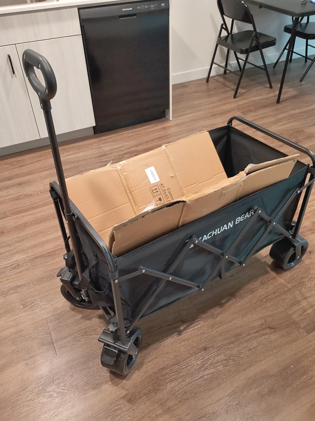 300L Wagons Carts Foldable Collapsible with Big All-Terrain Beach Wheels | 480lbs Large Heavy Duty Utility Wagon Cart and Folding Frame. Perfect for Groceries, Garden, Shopping & Sports. Black color. customer photo 1