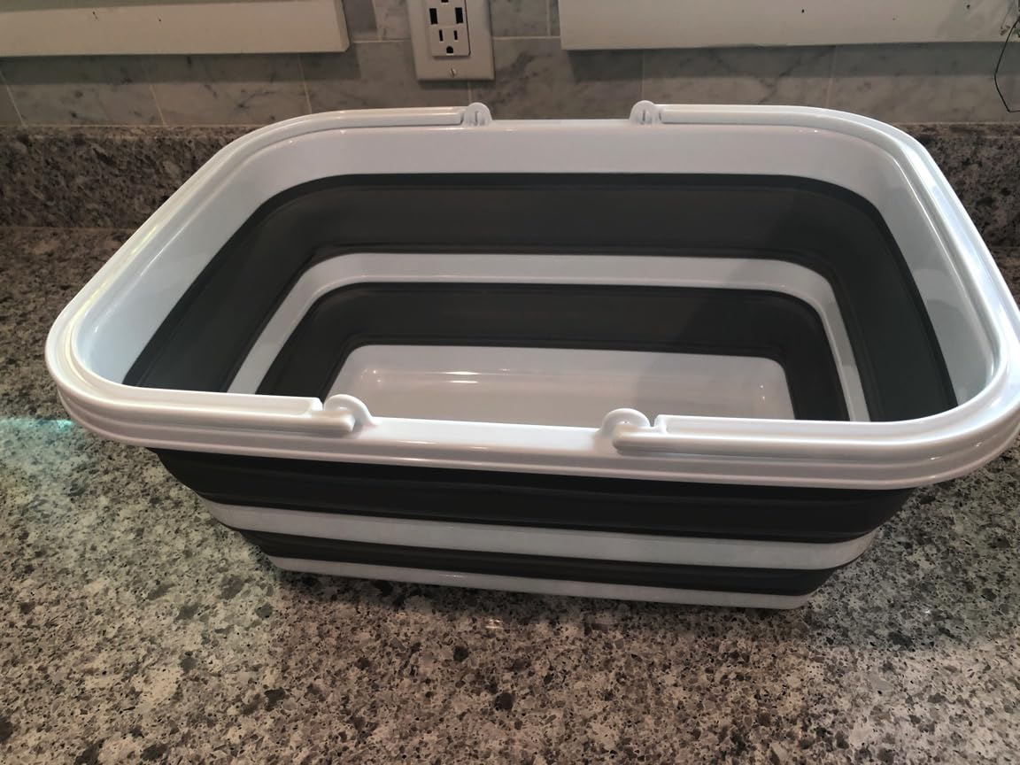 Monozuki Collapsible Sink 4.8Gal/18.1L, Heavy Duty Foldable Basin with Handles for Camping, Car Wash, Kitchen - Also Use as Storage Basket for Home, Garage, RV (Grey) customer photo 2