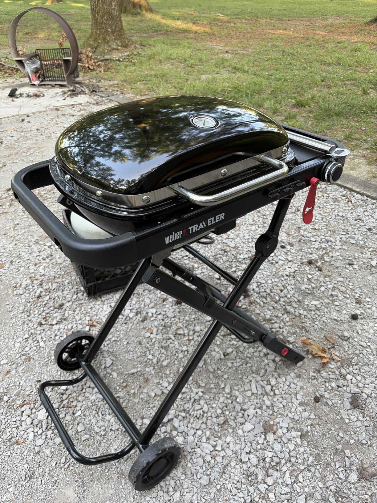 Weber Traveler Portable Gas Grill (Liquid Propane) for Outdoor Cooking - Black, Porcelain-Enameled Lid, Side Table, Folding Portable Grill with Wheels for Camping, Tailgating & Travel customer photo 1