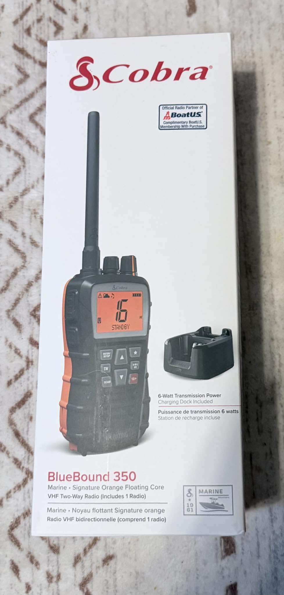 Cobra BlueBound 350 VHF Handheld Marine Radio, Black - 6-Watt, Floats | Long Range, NOAA Weather Alerts, International Functionality, IPX7 Waterproof, USB-C, Submersible, LCD Screen, Belt Clip customer photo 1