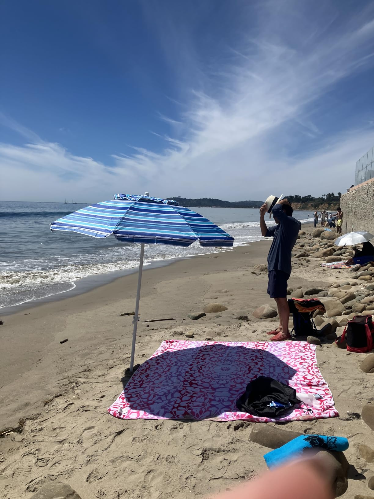 8 FT Beach Umbrella with Tilt Pole, Portable Sand Anchor and Carry Bag, UPF 50+ Sun Shelter Air Vents Design for Outdoor (Navy Blue & White) customer photo 1