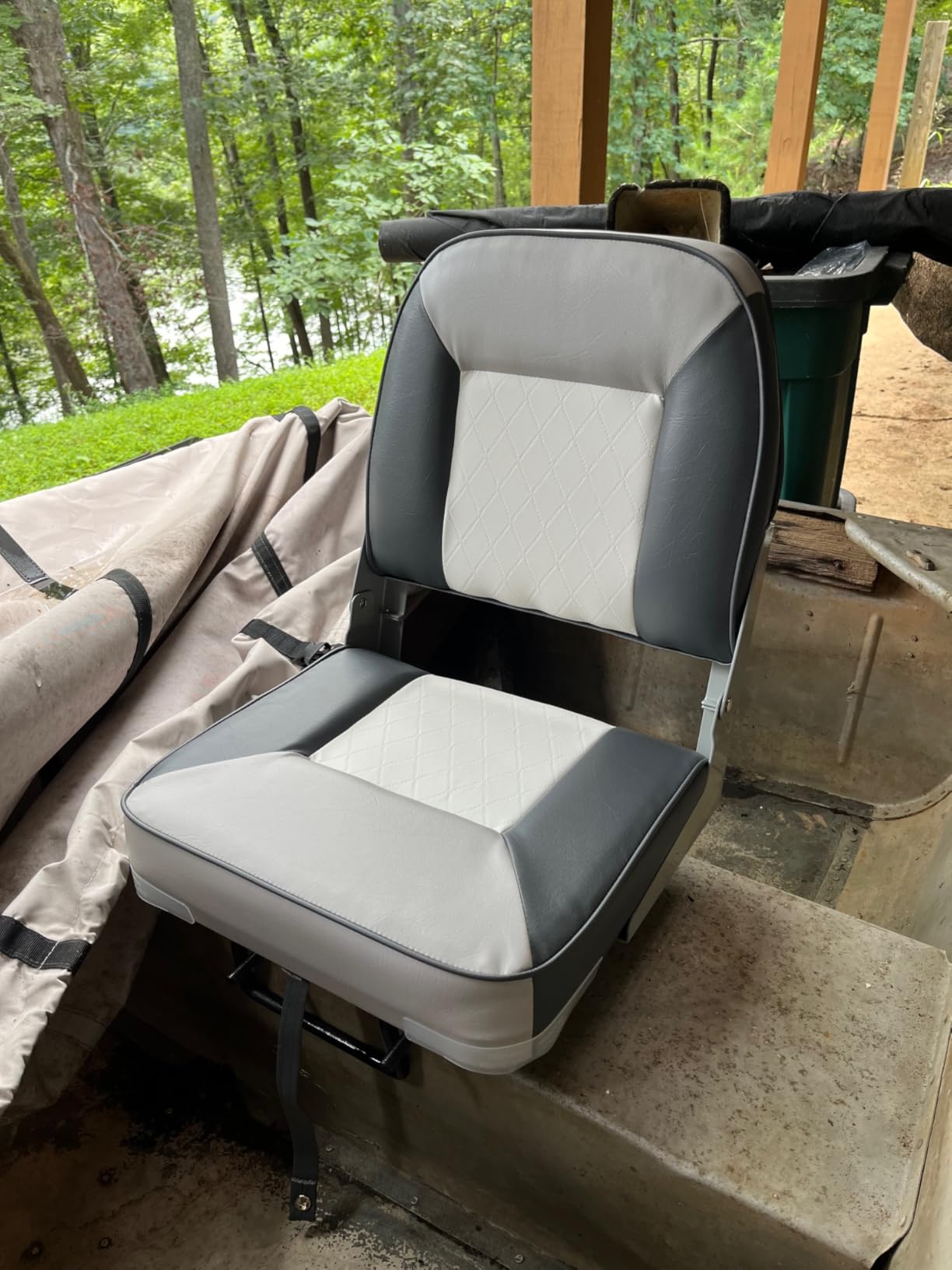 Boat Seats 2 Pack, High Back Folding Fishing Boat Chair, Gray & Black | Thickened Sponge Padding, Hinge, Fold-Down, Fishing Boat Captain Chair, Marine Bass Jon Boat customer photo 2