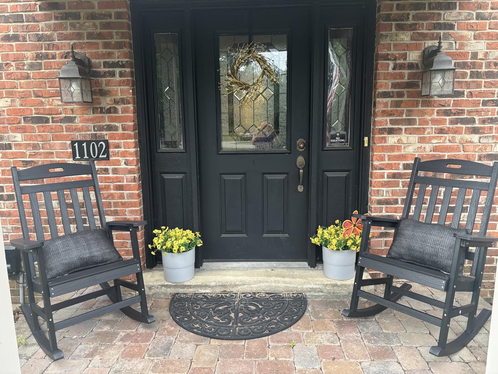 YEFU Outdoor Rocking Chairs Set of 2, Rocking Chairs Outdoor Weather Resistant, Porch Rocker Oversized, Patio Rocker Poly, for Lawn Garden, Heavy-Duty 350lbs(Teak) customer photo 1