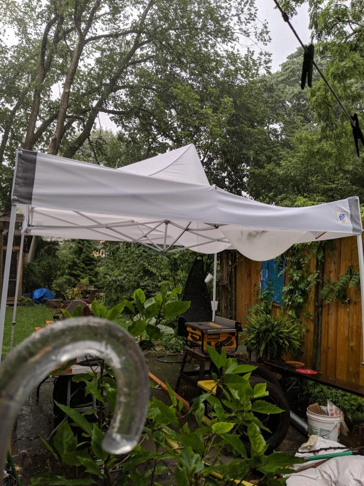 E-Z UP ES100S Instant Commercial Pop Up Canopy Tent, 10' x 10' with 3 Sidewalls, 1 Mid-Zip Sidewall and Wide-Trax Roller Bag, White customer photo 1