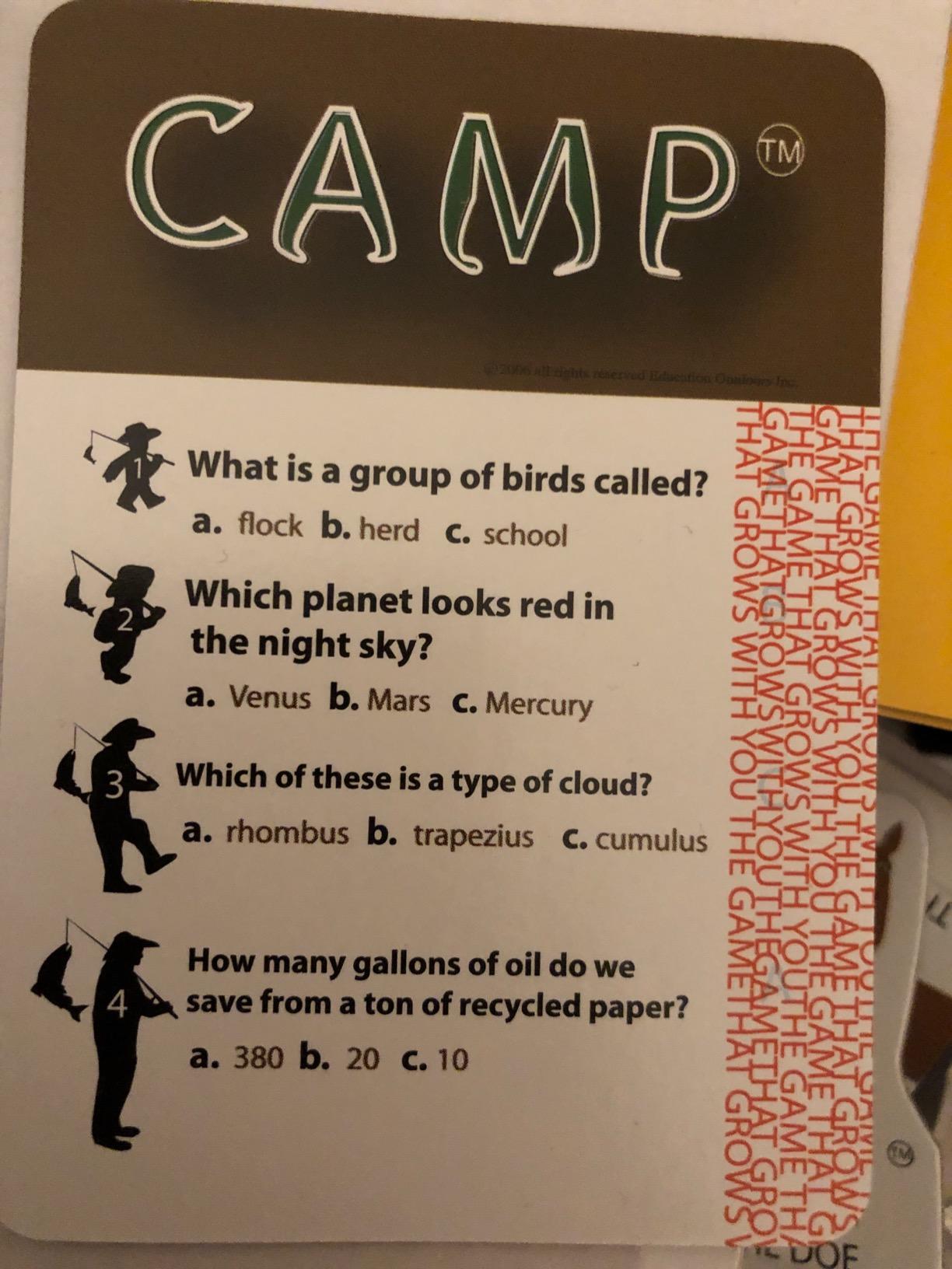 Education Outdoors Camp Board Game, Outdoor Family Trivia, Ages 4+ | Educational Outdoor Camp Game - Nature Trivia for All Ages customer photo 1
