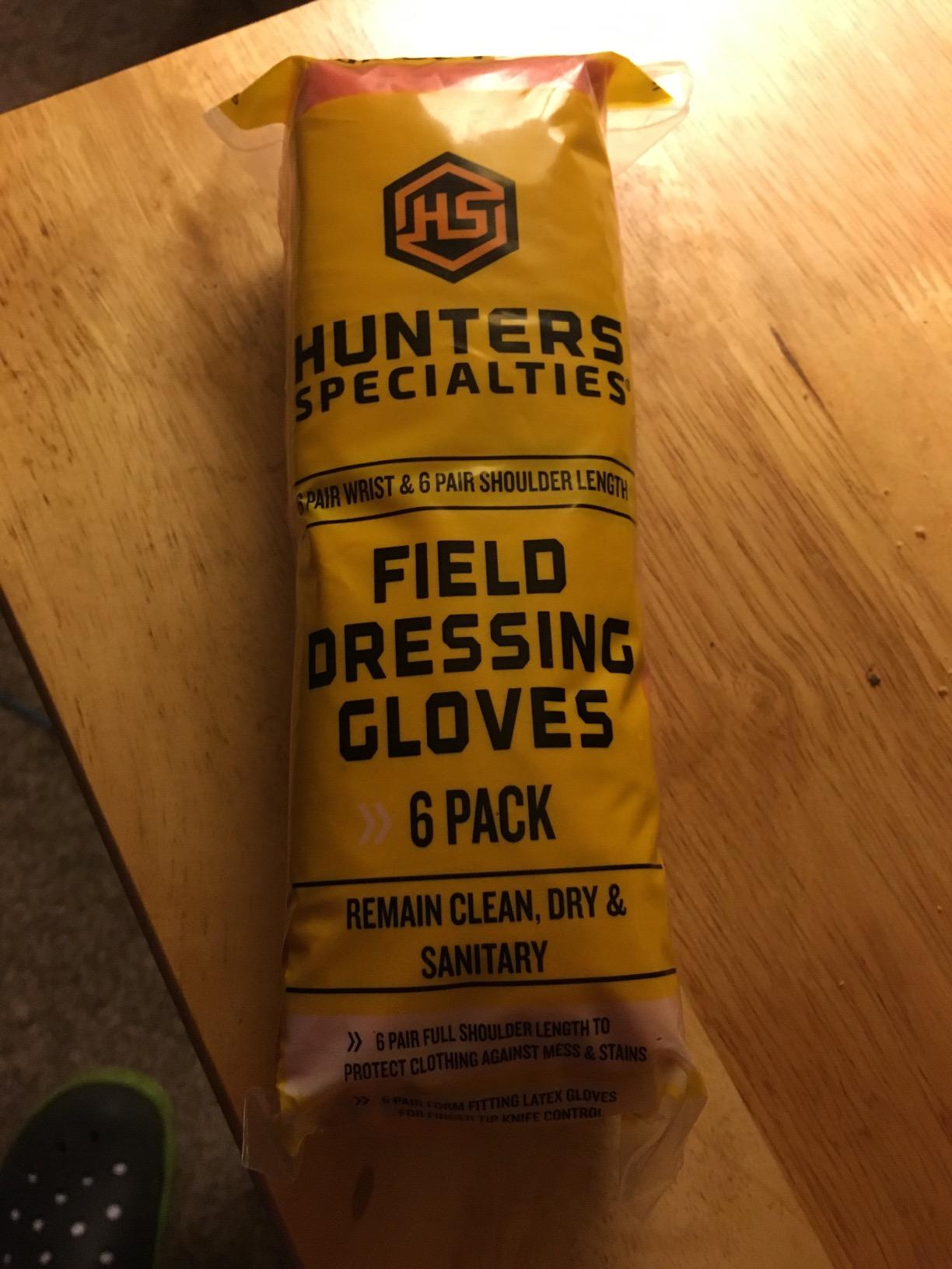Hunters Specialties Field Dressing Gloves Combo Pack 6 Pairs Short Latex Gloves & 6 Pairs Shoulder-Length Poly Gloves for Deer Gutting customer photo 2