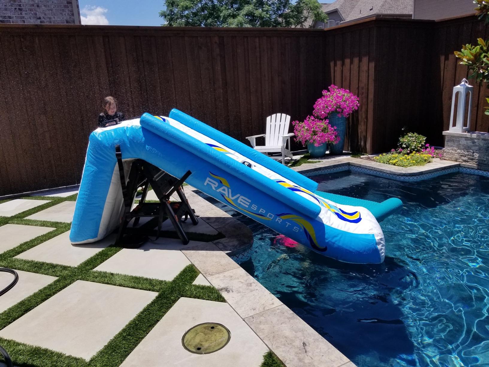 RAVE Sports Inflatable Pontoon Slide, 10 ft, Includes Large Grab Handles, Vinyl Step Insets, High Pressure Pump, Commercial Grade Inflation Valve, Heavy Duty Material, Safety Sides and Straps customer photo 1