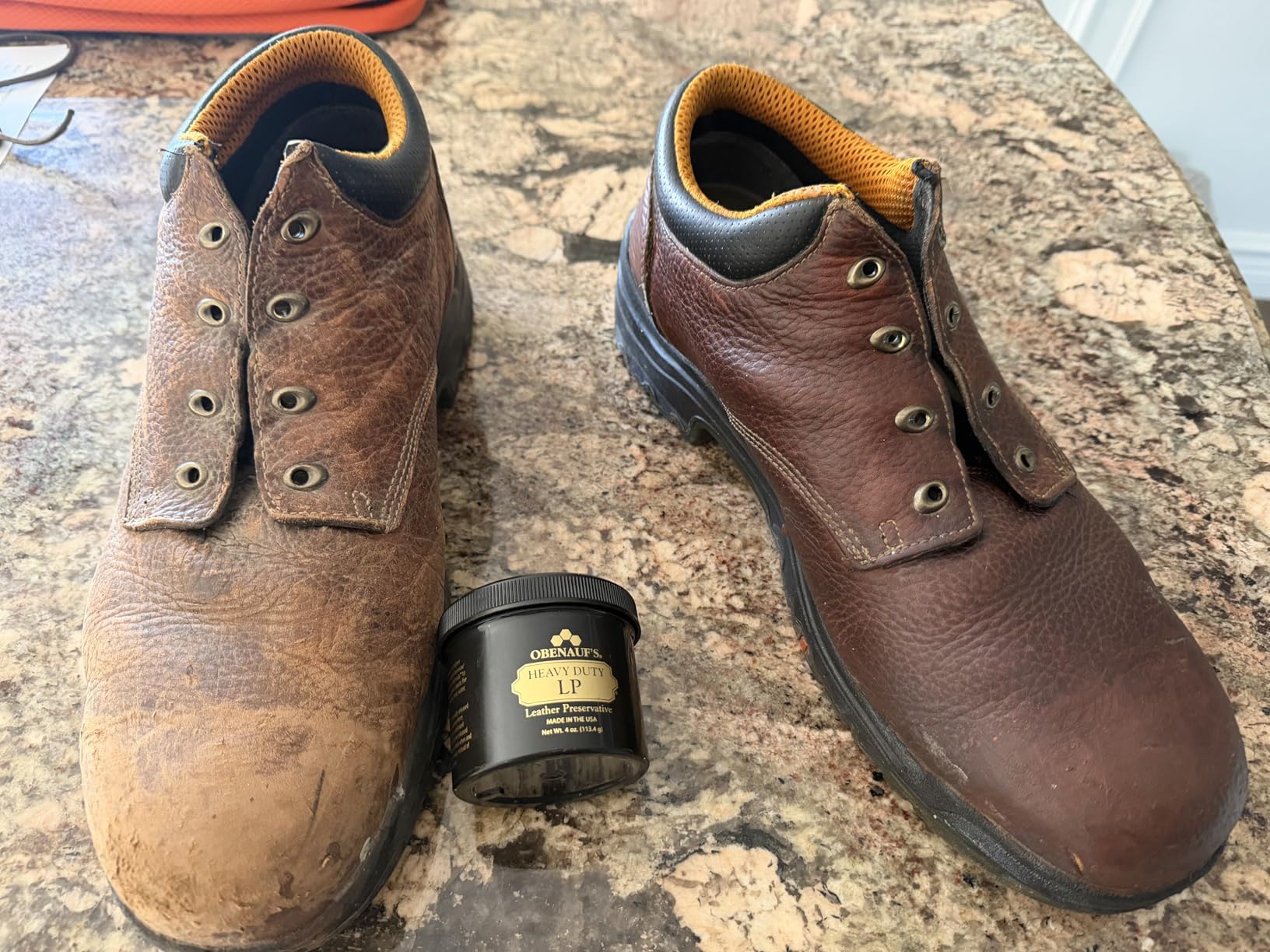 Obenauf's Heavy Duty LP Leather Preservative (4oz)- All Natural Beeswax Oil Conditioner- Rejuvenate Restore & Preserve Sunfaded or Cracked Boots Jackets Saddles Car Auto Upholstery Furniture- USA Made customer photo 1