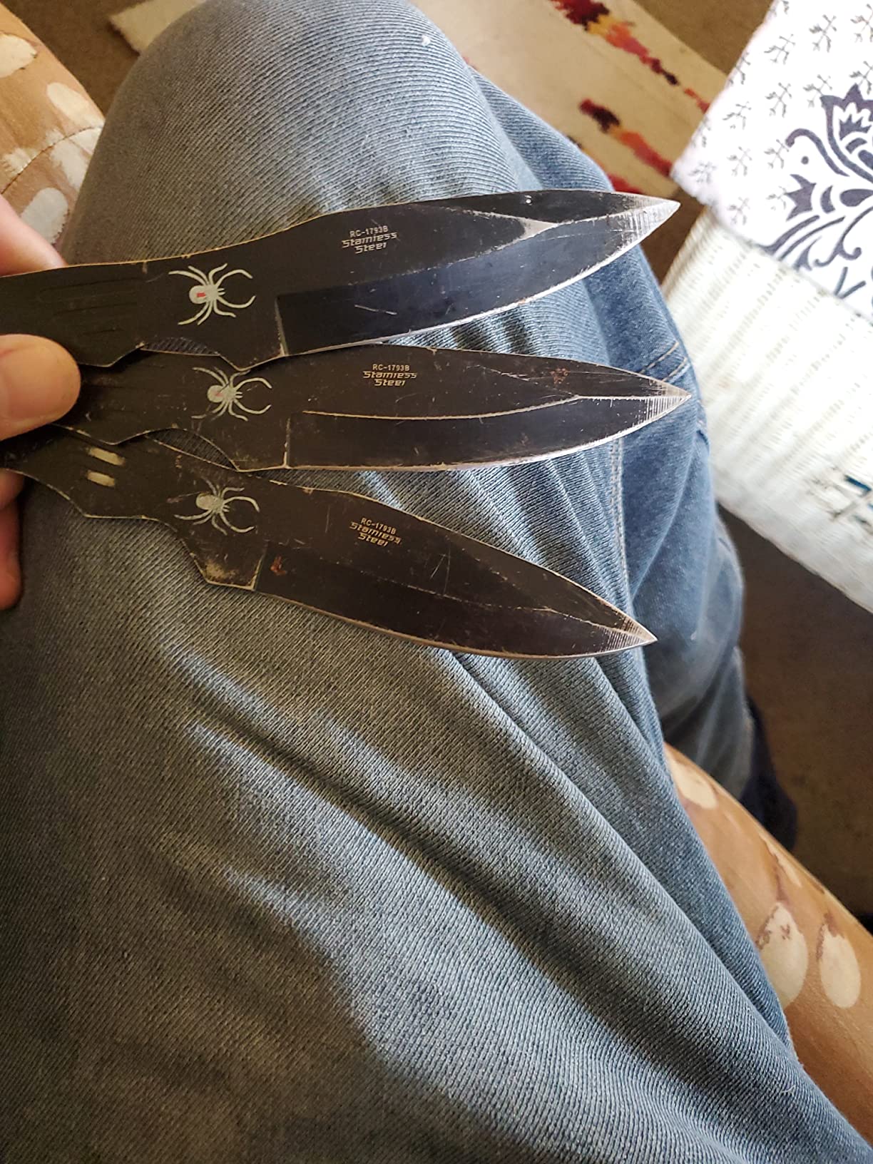 Perfect Point Throwing Knives - Set of 3 - Stainless Steel Blades and Handles w/Spider Design, Nylon Sheath, Full Tang Construction, Throwing Sport Knives - RC-1793 Series (Black) customer photo 1