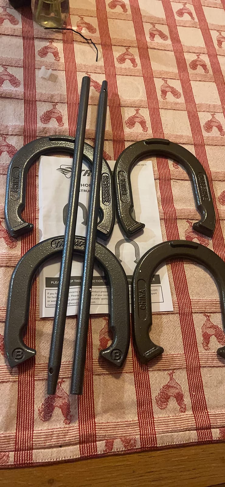 Triumph Forged and Steel Horseshoe Set Complete with 4 Horseshoes, 2 Stakes - Patriotic or Blue and Grey Colors customer photo 2