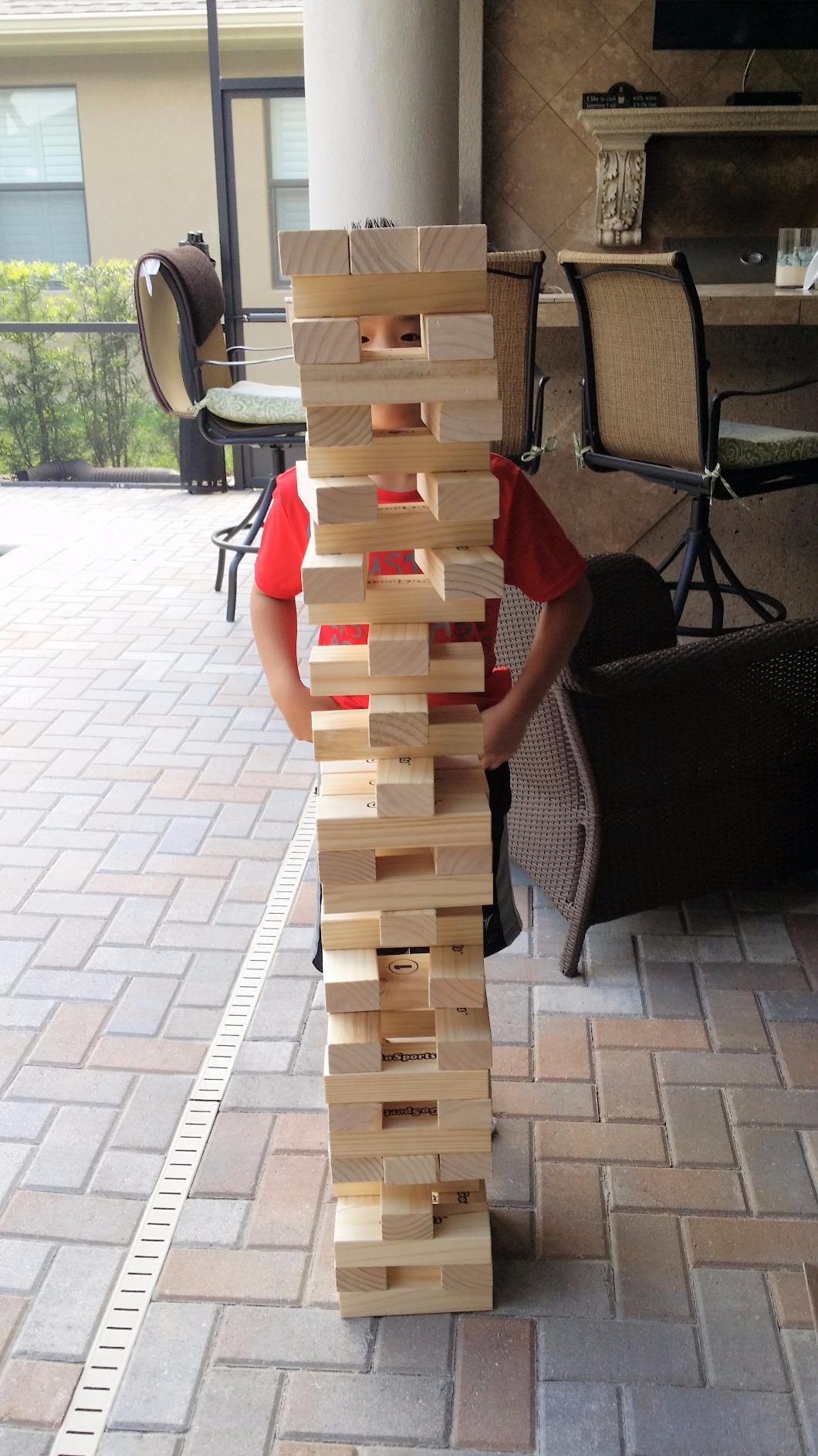 GoSports Giant Wooden Stacking Game - Stacks Up to 5 ft - Choose Brown Wood Stain, Gray, Natural, Stars & Stripes, or Tropical Hardwood - Toppling Tower customer photo 1