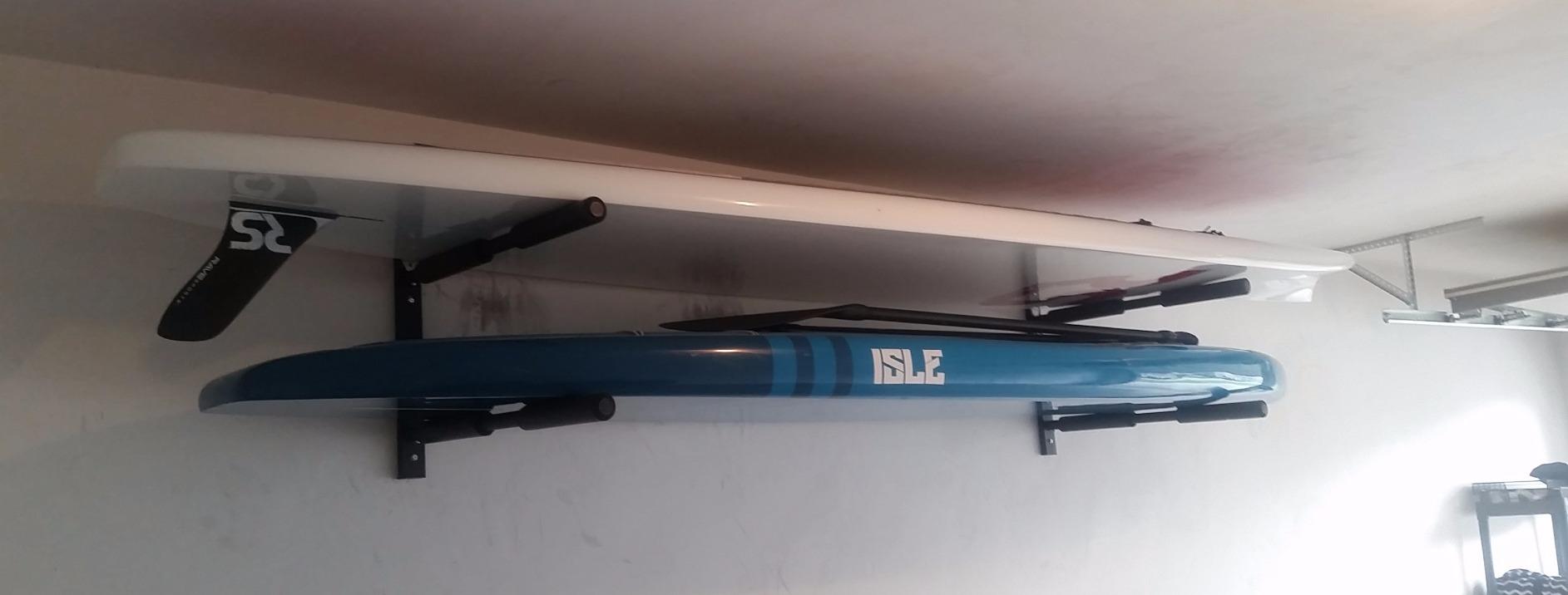 COR Surf Double SUP & Surfboard Wall Rack, Holds 2 Boards, 100lbs, Foam-Padded Arms, Quick-Release Design customer photo 2