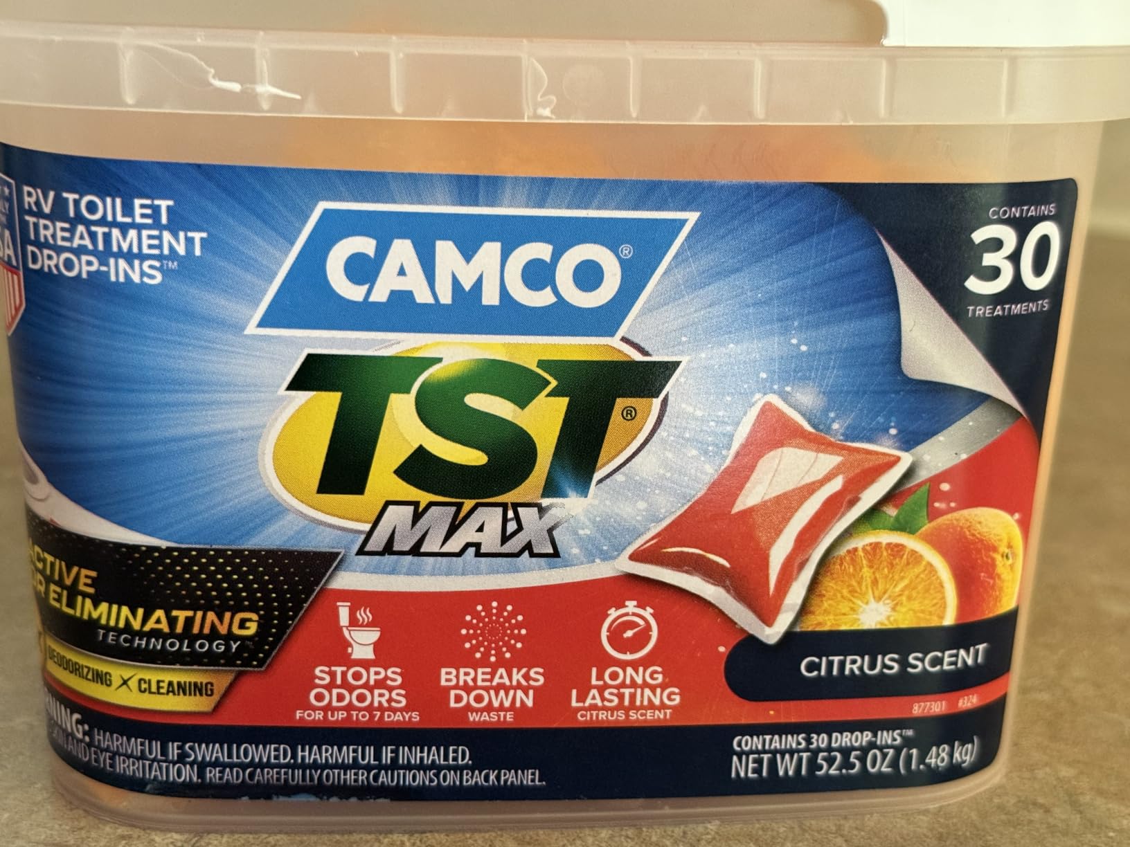 Camco TST MAX RV Toilet Treatment Drop-INs - Orange 30-pk - Made in the USA | Control Unwanted Odors & Break Down Waste and Tissue - Safe Septic RV Tank Treatment (41183) customer photo 1