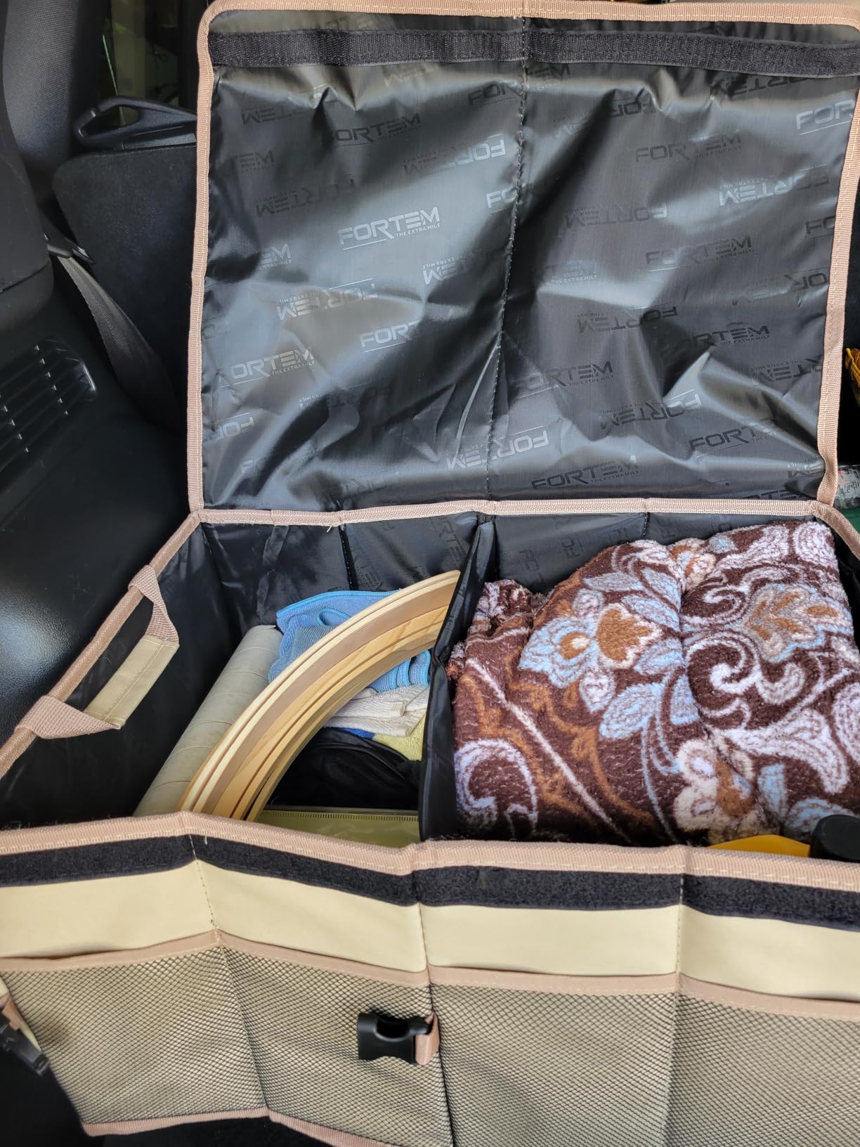 FORTEM Trunk Organizer - Foldable Car Organizer & Storage for SUVs & Trucks | Car Accessories for Men Women, Collapsible Bag, Non Slip Bottom, Straps, Soft Cover, 600D Oxford, Black, 3 Compartments, 50L customer photo 2