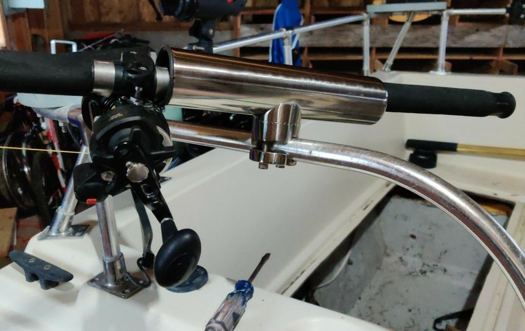 Amarine Made Boat 4pcs Fishing Rod Holder, Stainless Rail Mount Clamp on Rod Holder, Adjustable Fishing Pole Holder for Rails 7/8
