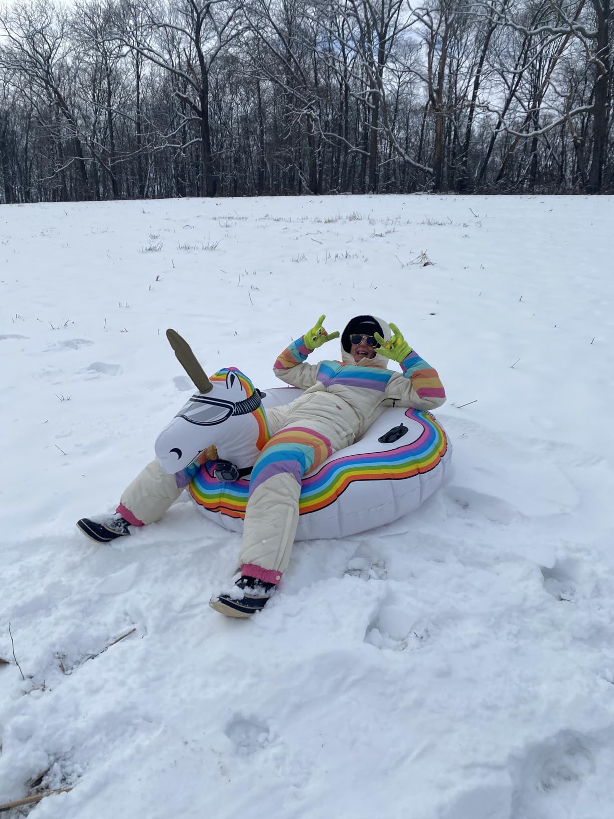 GoFloats Winter Snow Tubes - Choose from Unicorn, Disney's Frozen, Ice Dragon, Polar Bear, Penguin, Flamingo - Inflatable Sled for Kids and Adults customer photo 1
