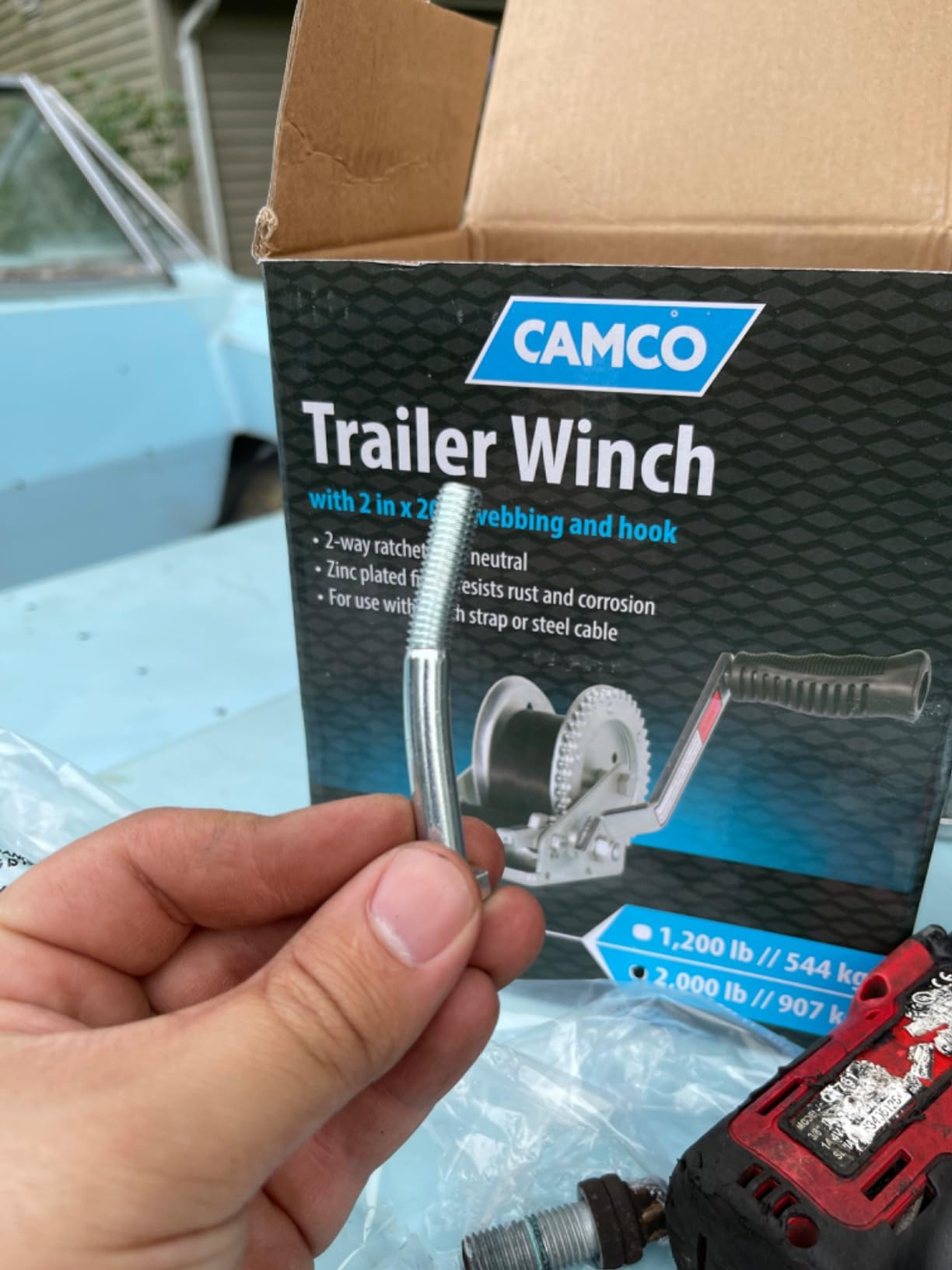 Camco 2000lb Boat Trailer Winch - Manual Hand Crank Boat Winch Features 20-Foot Strap & 2-Way Ratchet - 2,000lb Weight Capacity - Boat Trailer Accessories (50000) customer photo 2