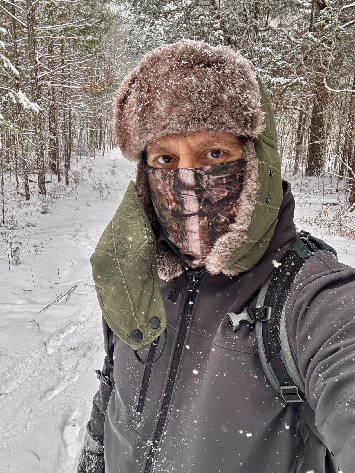 Men's Trooper Trapper Hat Warm Winter Hats with Removable Face Mask Earflaps Faux Fur Hunting Outdoor Hat customer photo 1