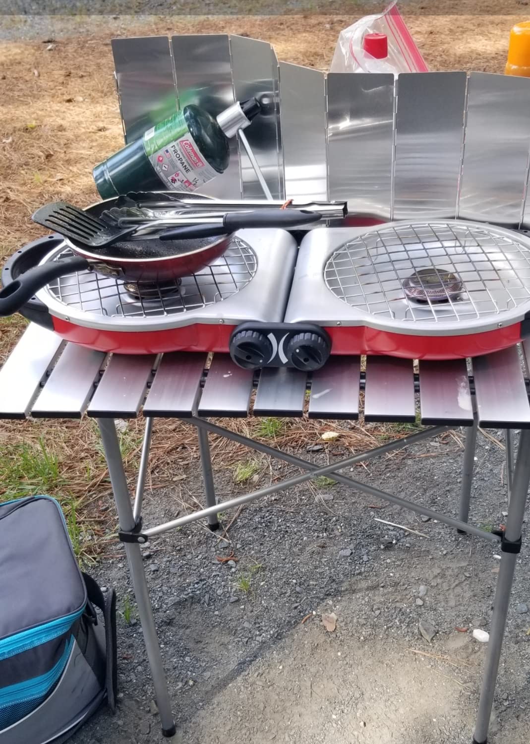 REDCAMP Folding Outdoor Stove Windscreen, 10 Plates Aluminum Camping Stove Windshield with Carrying bag, Lightweight Butane Burner Windshield customer photo 1