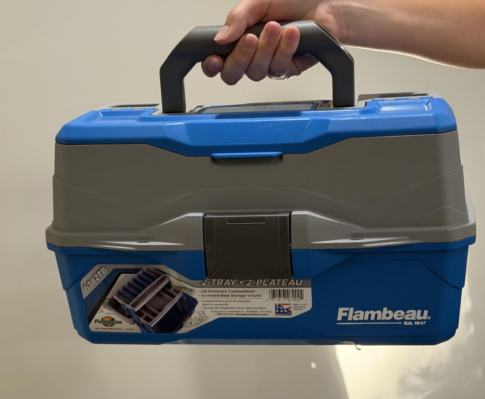 Flambeau Outdoors 6382TB 2-Tray Tackle Box - Classic Fishing Lure Storage Organizer, Medium Portable Tackle Box, 15 Tray Compartments, Blue/Gray customer photo 2