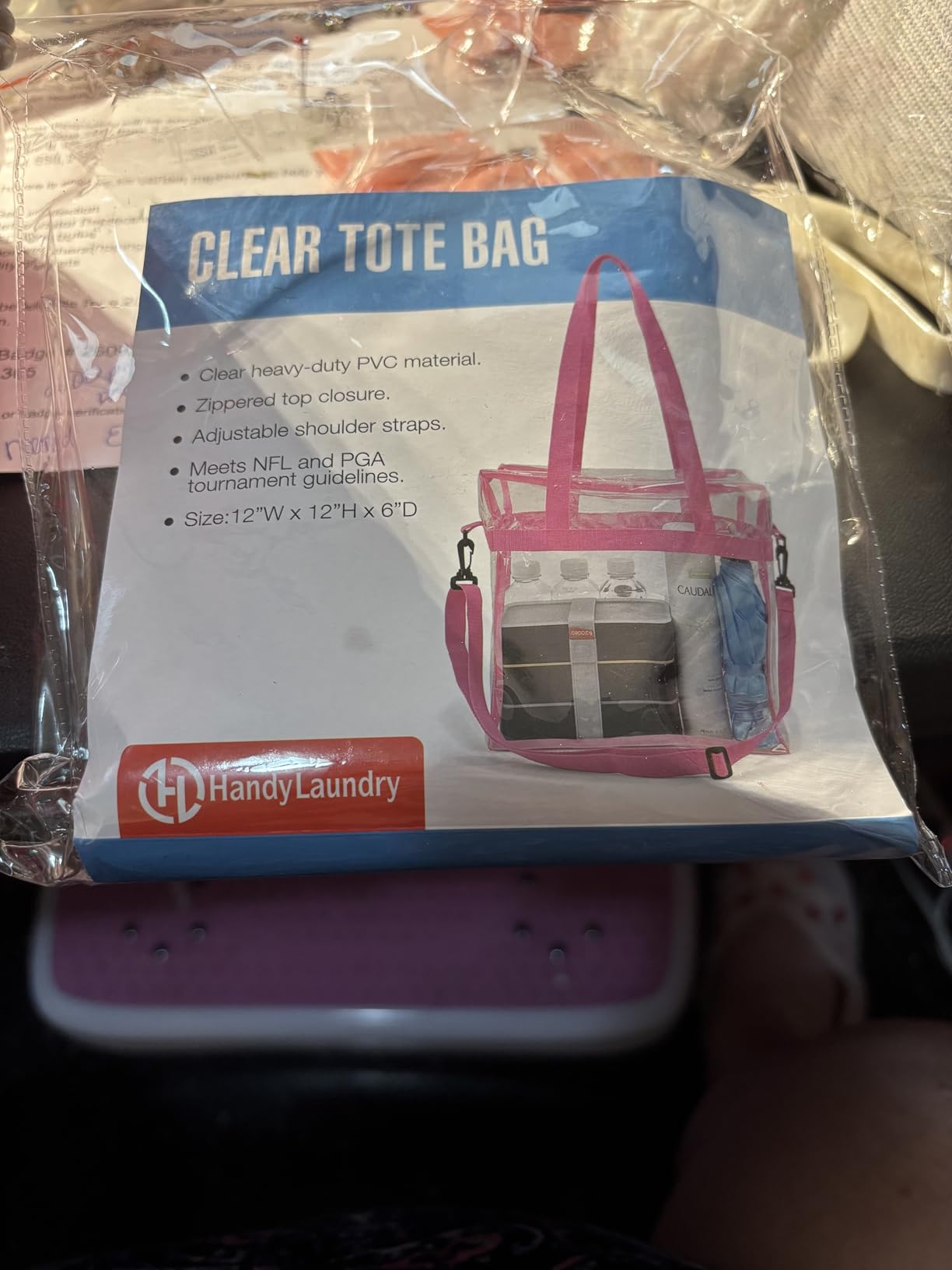 Handy Laundry Clear Bag 12x6x12 Stadium Approved Tote, Zipper Strap customer photo 2