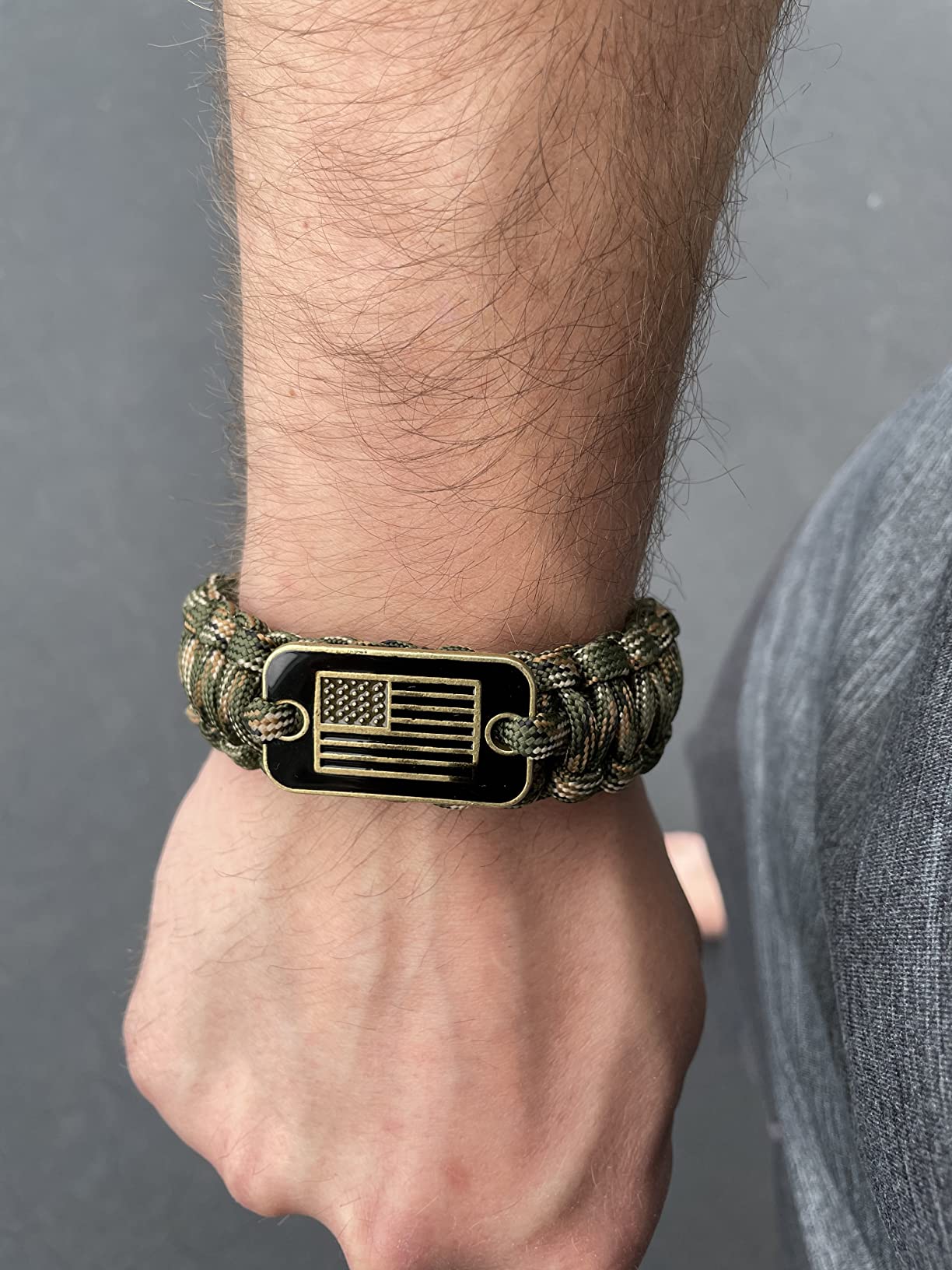 Hero Company Camo Paracord Bracelet - Tactical Survival Bracelet for Men with Bronze USA Flag - Helps Pair Military Veterans with a Companion Dog customer photo 1