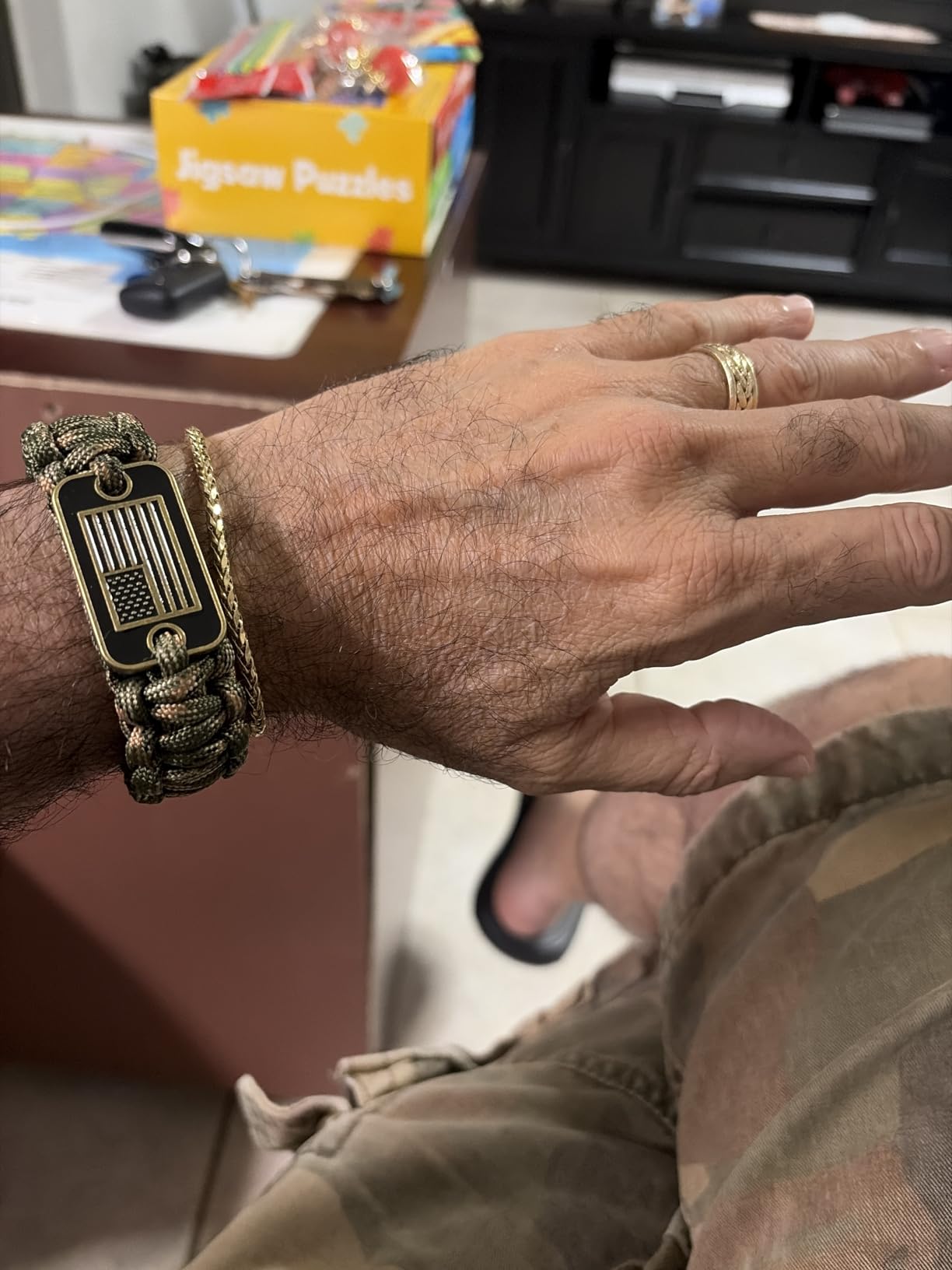 Hero Company Camo Paracord Bracelet - Tactical Survival Bracelet for Men with Bronze USA Flag - Helps Pair Military Veterans with a Companion Dog customer photo 2