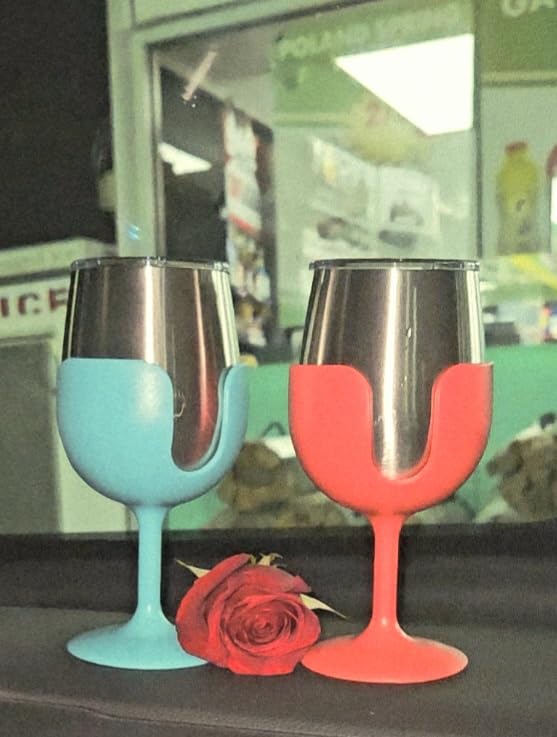 Camco Life is Better at The Campsite 8 oz Wine Tumbler 2 Pack - Heavy Duty Double Wall Vacuum Insulation - Crafted of 18/8 Stainless Steel - Features Removable Blue & Pink Stems customer photo 1