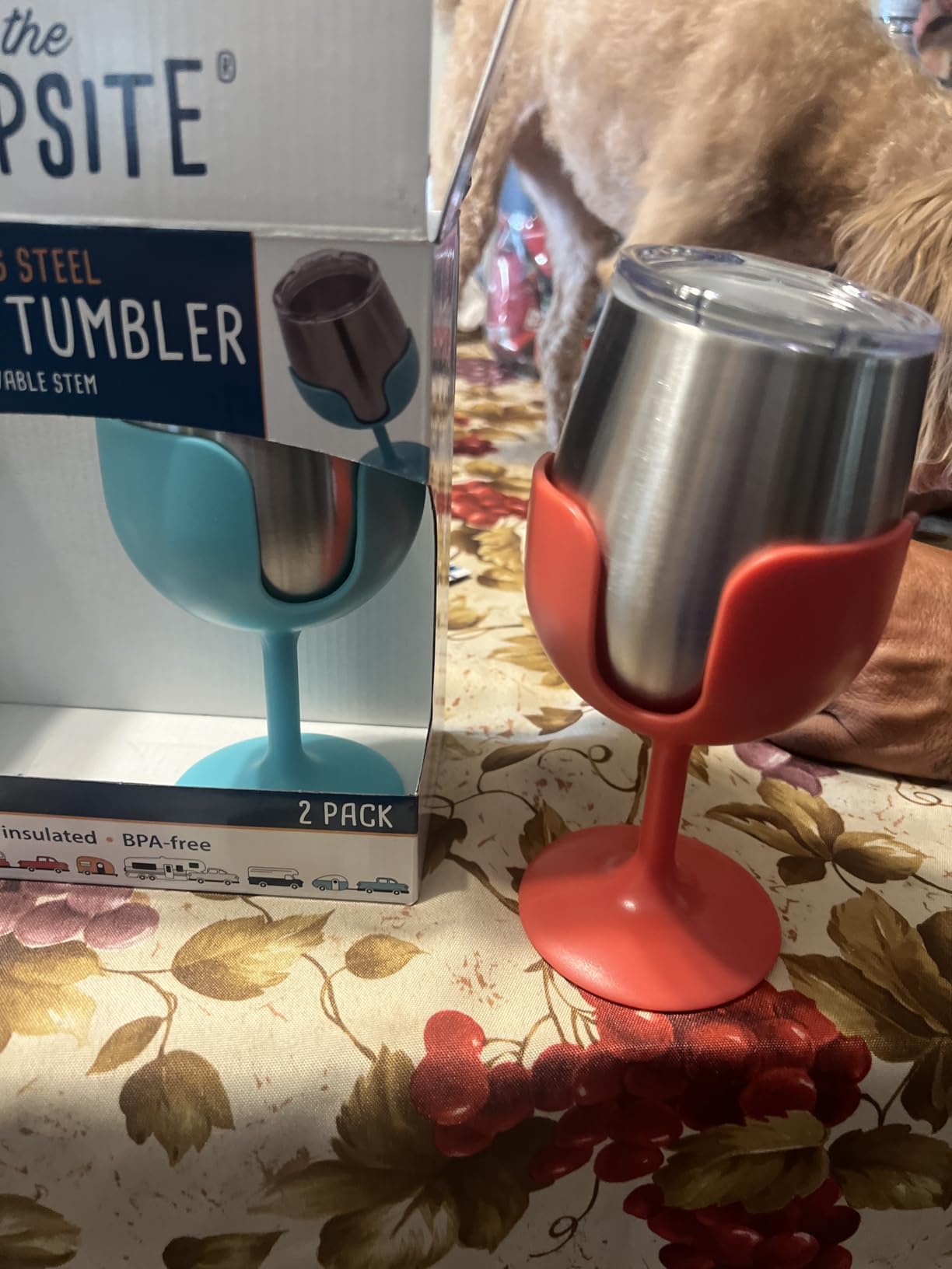 Camco Life is Better at The Campsite 8 oz Wine Tumbler 2 Pack - Heavy Duty Double Wall Vacuum Insulation - Crafted of 18/8 Stainless Steel - Features Removable Blue & Pink Stems customer photo 2