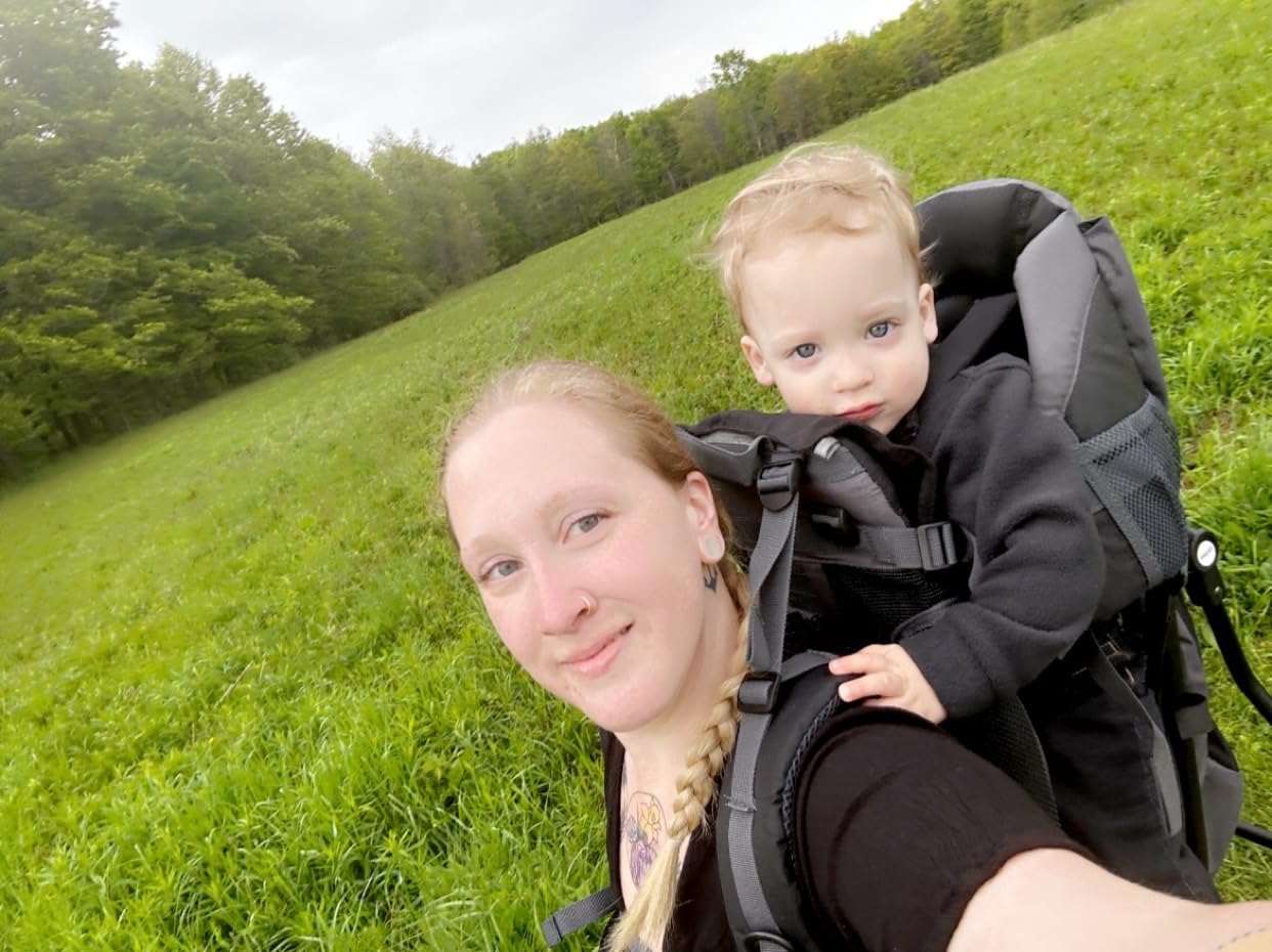ClevrPlus Canyonero Camping Baby Backpack Hiking Kid Toddler Child Carrier with Stand and Sun Shade Visor, Red customer photo 2
