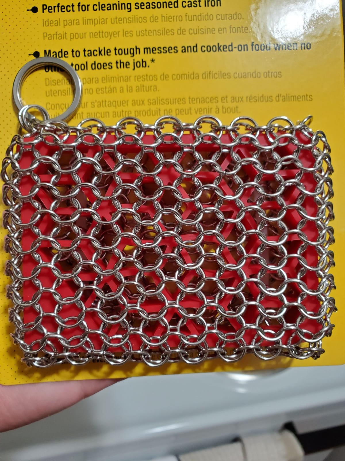 Lodge Chainmail Scrubbing Pad, Stainless Steel, Red | Heavy Duty Stainless Steel Cast Iron Scrubber with Silicone Grip, Reusable Cleaning Pad for Cookware & Kitchen customer photo 1