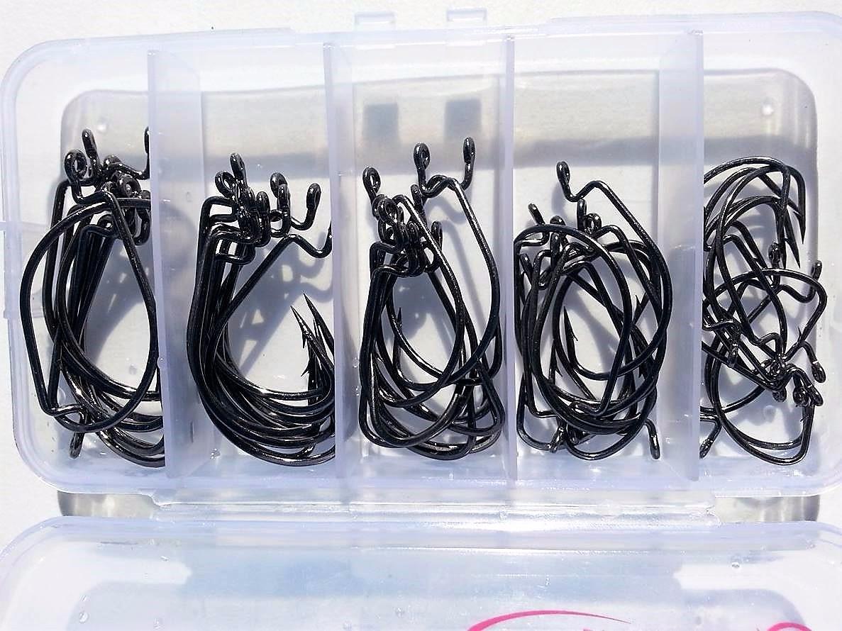 Sougayilang Offset Shank Worm Hooks - High Carbon Steel Weedless Fishing Hooks for Soft Plastic Baits, Texas Rig, Freshwater & Saltwater - 50PCS in 5 Sizes with Plastic Box customer photo 2