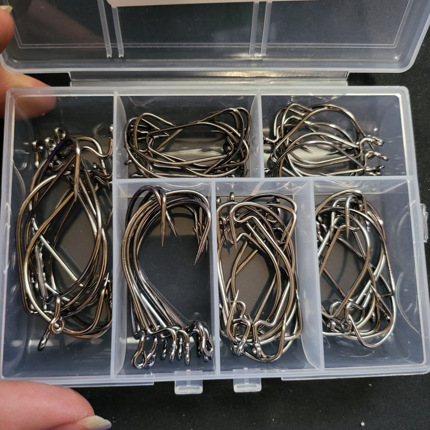 60pcs Offset Worm Hook High Carbon Steel Wide Gap Bait Jig Fish Hooks with Plastic Box #1-5/0 customer photo 2