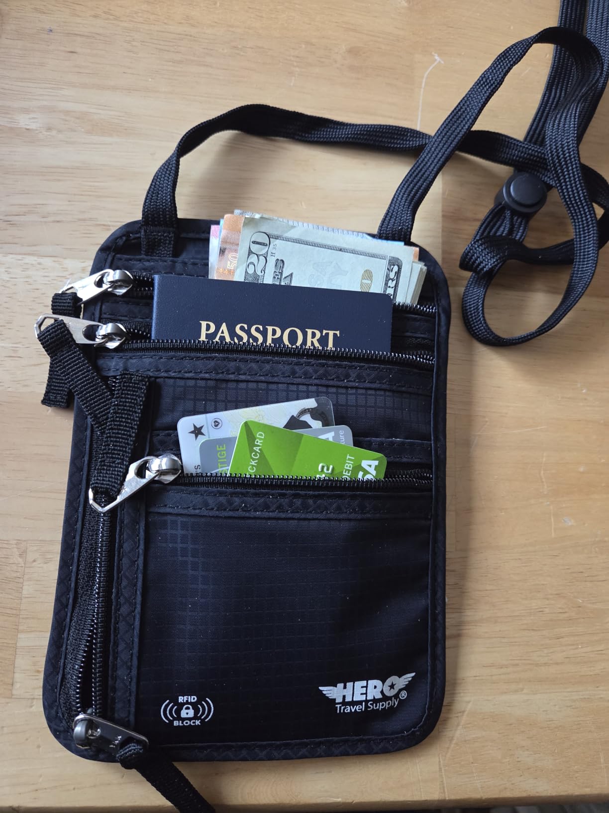 HERO Neck Wallet - RFID Blocking Passport Holder, Easy to Conceal Travel Pouch (Army Grey) customer photo 1