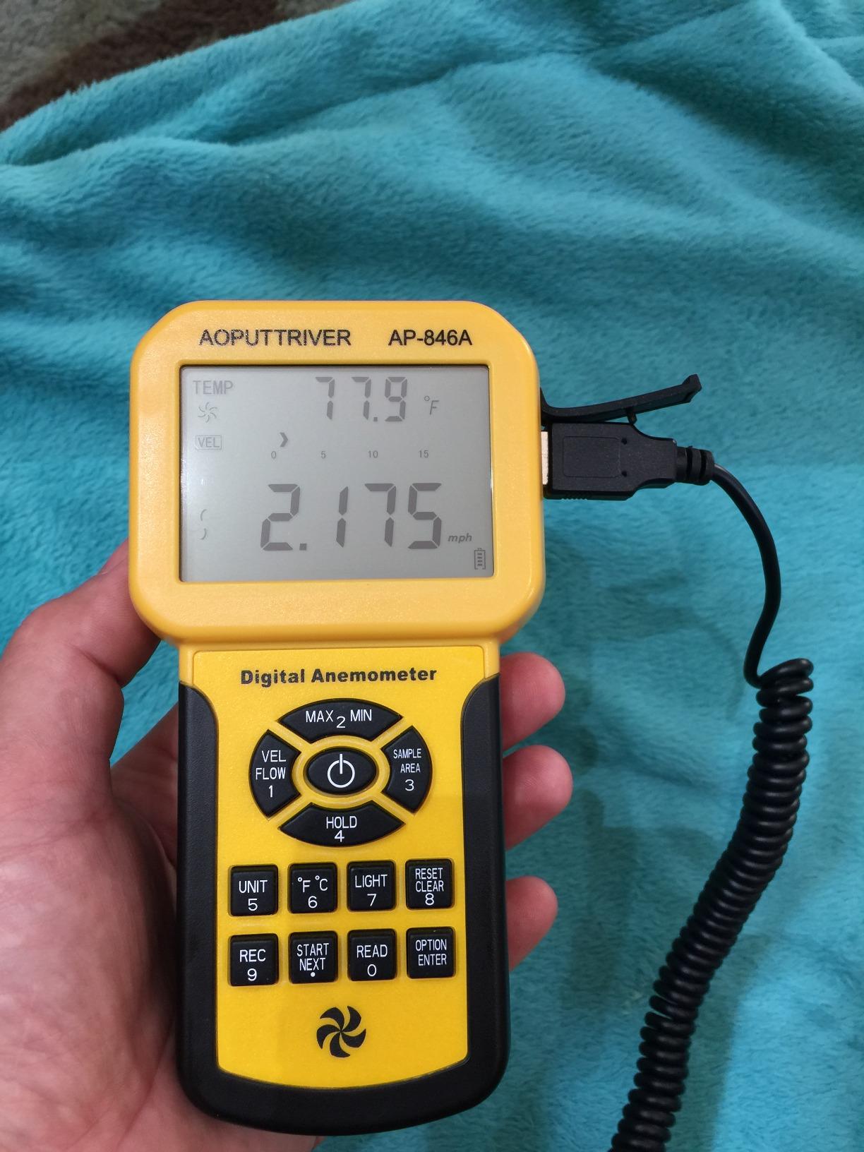 HVAC Anemometer, AOPUTTRIVER 856A CFM Meter Airflow Meter USB Export to PC | Air Speed Meter w/5 Speed Units, Wind Temp, Air Flow, 600 Sets Data, Big LCD Backlight Wind Tester for HVAC CFM, Shooting, Drone customer photo 1