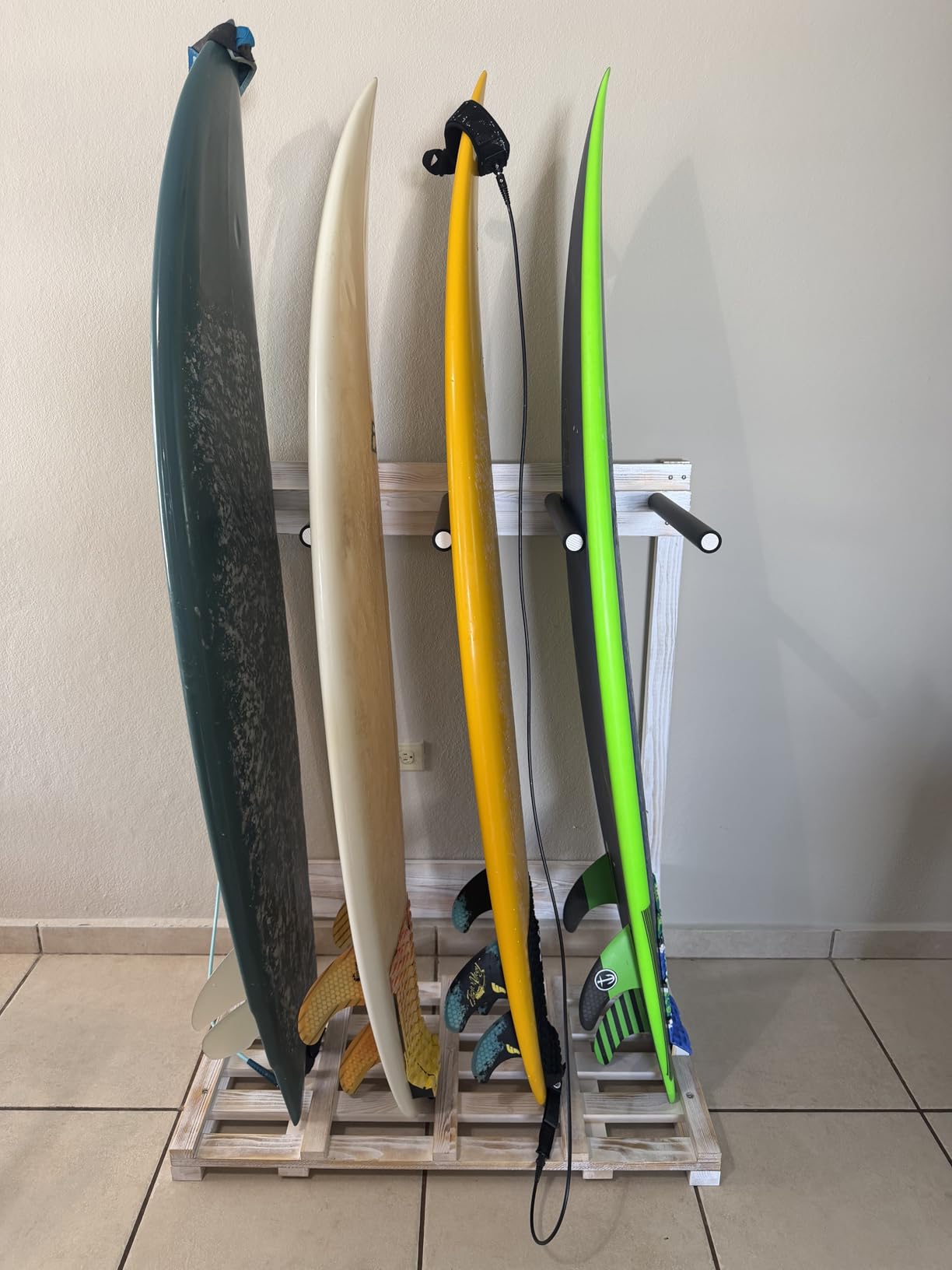 MyGift 4-Ft Tall Rustic Burnt Wood Freestanding Vertical Surfboard Rack, Wakeboard SUP Paddleboard Storage Rack - Holds up to 4 Boards customer photo 1