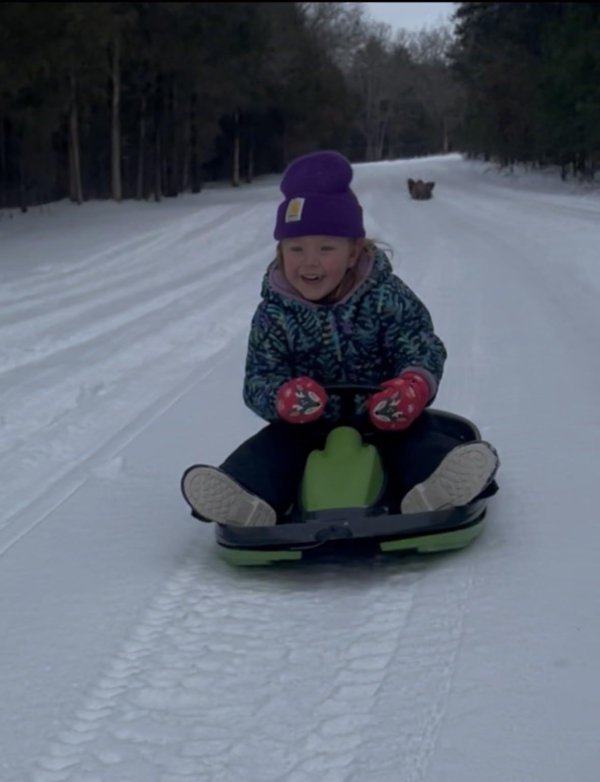 Snow Sled for Kids, Adults - Toboggan Sled, Easy Turning Steering Wheel, Anti-Slip Seat, Pull Up Brake, Durable Plastic Sled, Lightweight, Snow Sleds, Age 3+ 260 lbs customer photo 1