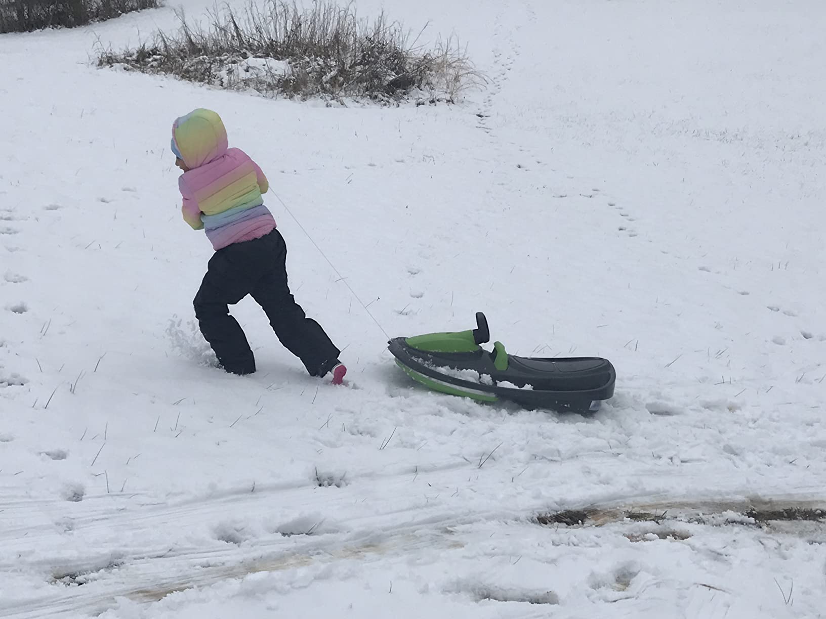 Snow Sled for Kids, Adults - Toboggan Sled, Easy Turning Steering Wheel, Anti-Slip Seat, Pull Up Brake, Durable Plastic Sled, Lightweight, Snow Sleds, Age 3+ 260 lbs customer photo 2
