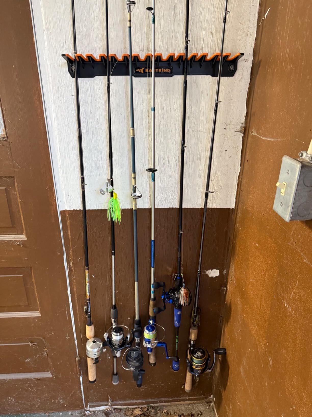 KastKing V15 Vertical Fishing Rod Holder, Black With Orange Rubber, 1 Pcs | Wall Mounted Fishing Rod Rack, Store 15 Rods or Fishing Rod Combos in less than 18 inches customer photo 1