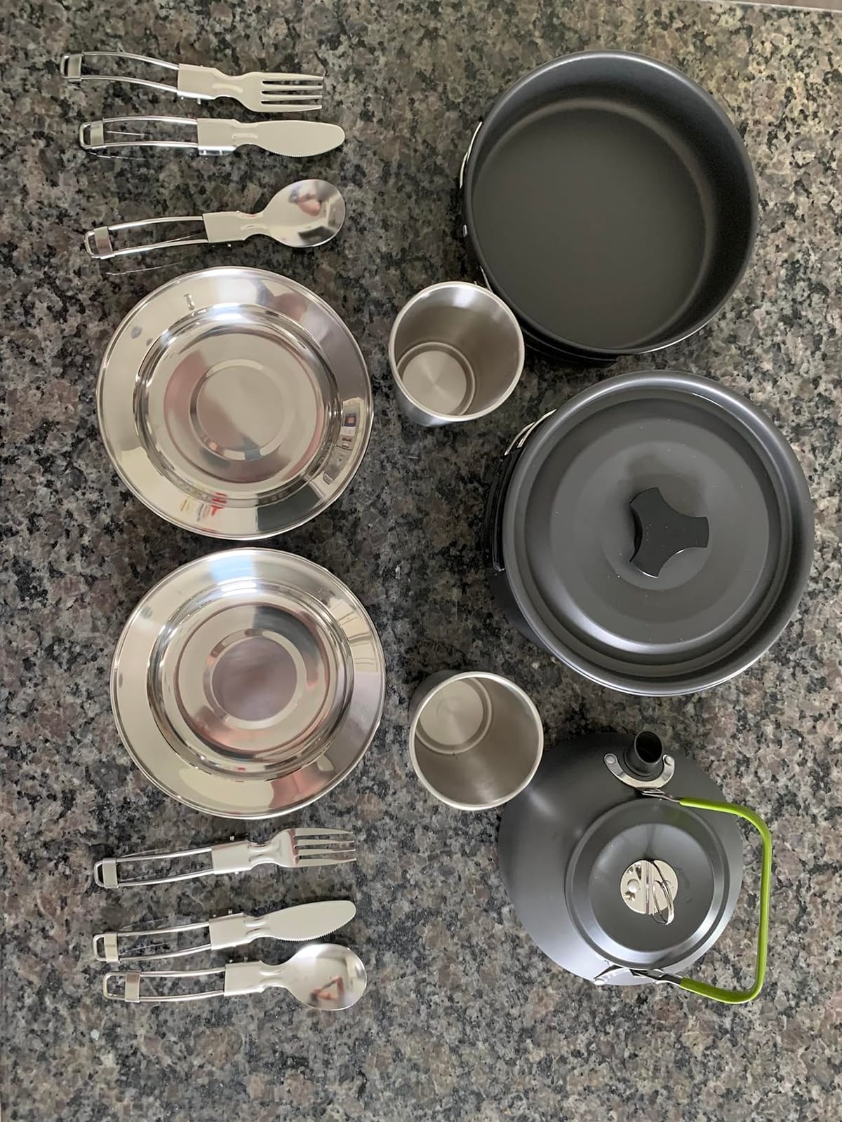 Odoland 15pcs Camping Cookware Mess Kit, Lightweight Pot Pan Kettle Set | Anodized aluminum, for hiking, outdoor cooking and picnic, 1.9L pot 0.8L kettle 0.86L pan mess kit, little compact pot set customer photo 2
