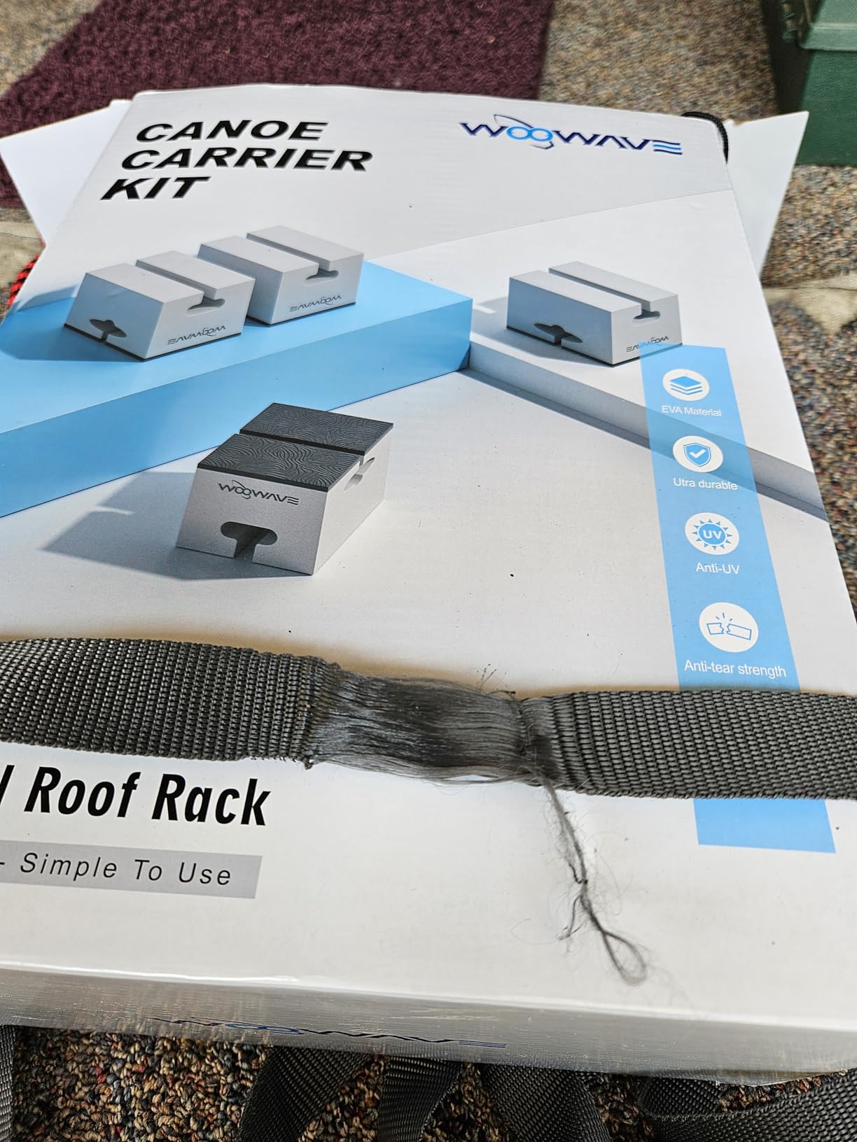 WOOWAVE Canoe Carrier Deluxe Carrier Kit Universal Soft Standard Foam Block for Roof Racks Car-Top Replacement with Tie-Downs, 6 inches customer photo 2