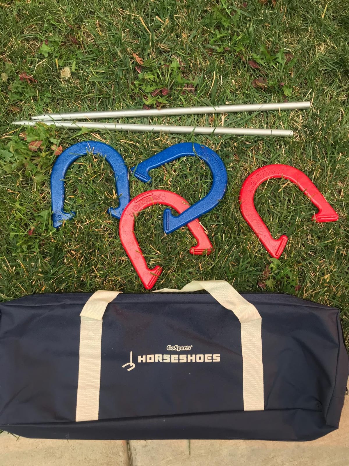 GoSports Steel Horseshoes Outdoor Game Set - Gold & Silver or Red & Blue - Official Size and Weight customer photo 2