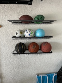 Mythinglogic 3-Piece Wall Mount Ball Storage and Sports Equipment Organizer | Customizable sports storage for balls, bats, helmets and accessories with hooks for garage, gym, school or playroom customer photo 1