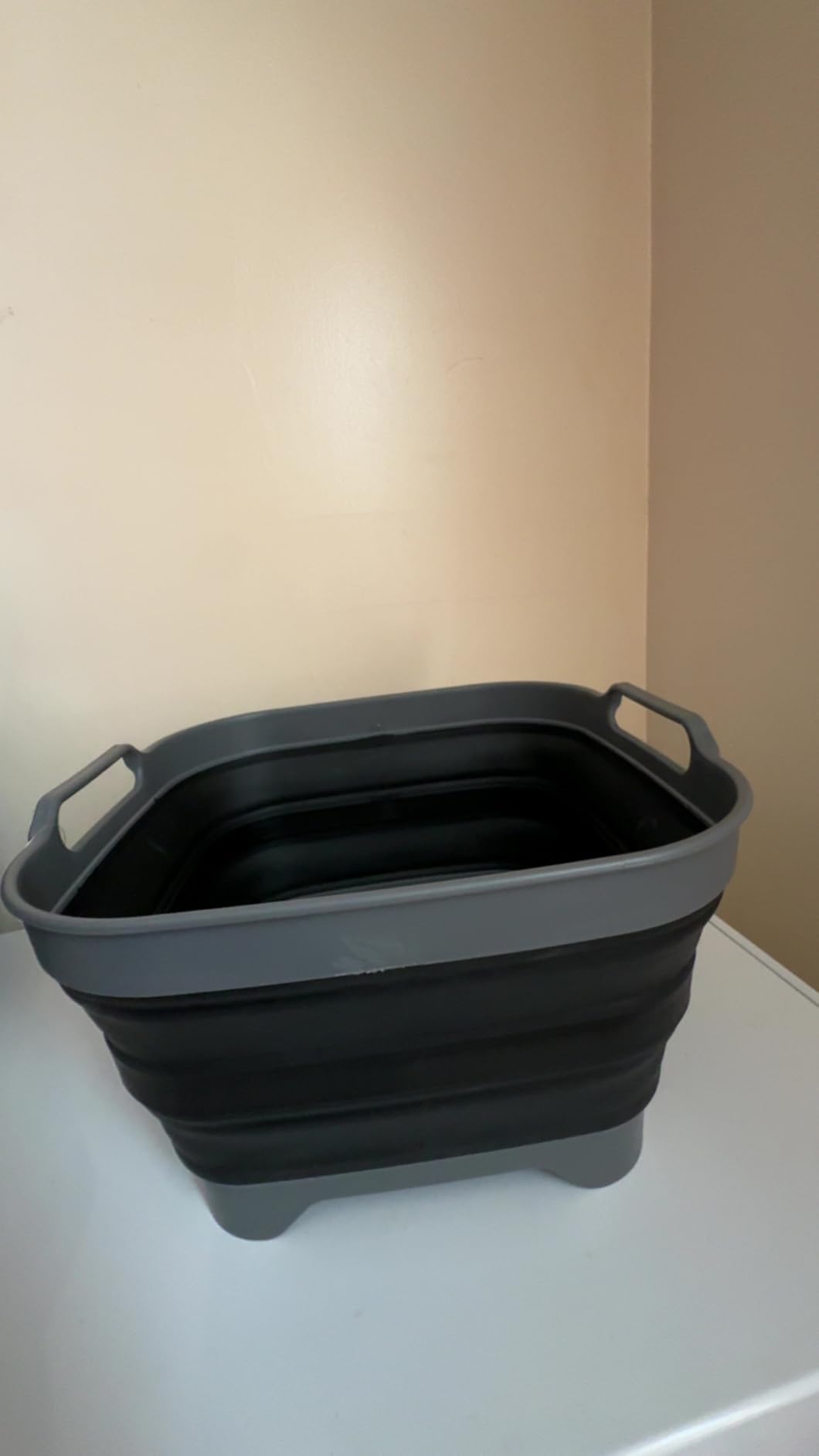 SAMMART 10L (2.64 Gallon) Collapsible Dishpan with Draining Plug - Foldable Washing Basin - Portable Dish Washing Tub - Space Saving Kitchen Storage Tray (1, Grey/Black) customer photo 2