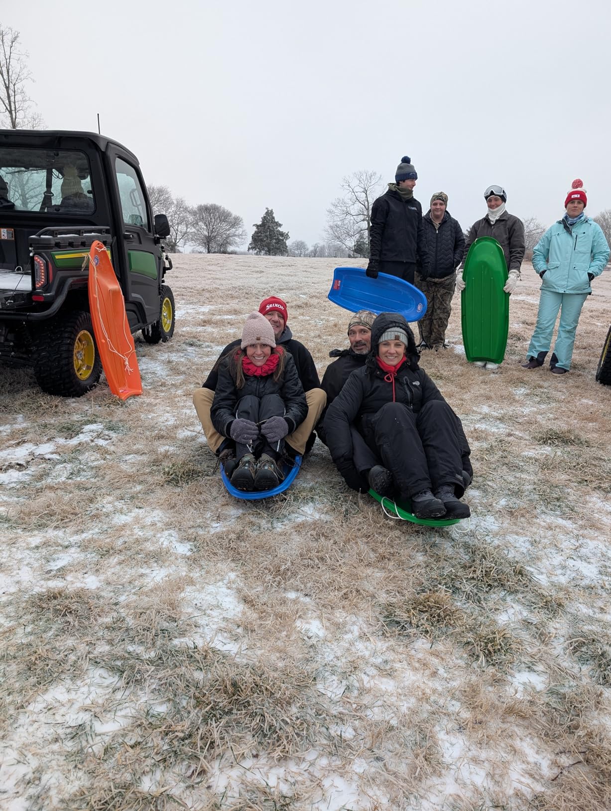 Flexible Flyer Winter Lightning Snow Sleds for Kids and Adults (3-Pack) - 48 Inch Toboggan Style Plastic Sled with Hard Bottom for Fast, Smooth Rides - 1 or 2 Riders (Blue, Green, Orange) customer photo 1