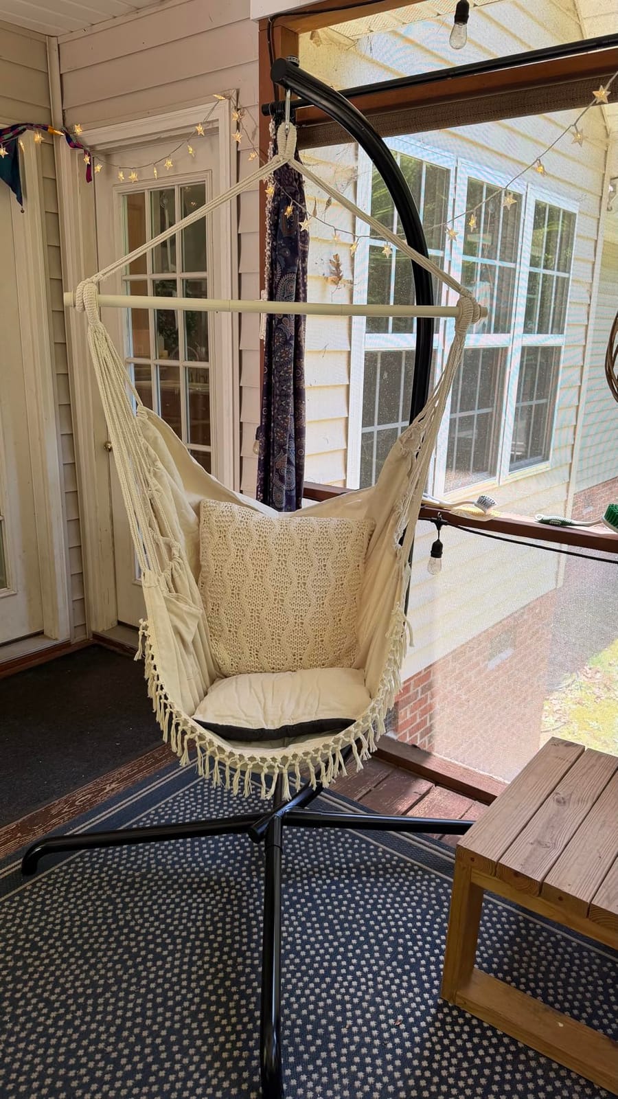 Chihee Hammock Chair Max 500 Lbs 2 Cushions Spreader Bar Strap Carabiner | Collapsible Metal Rod with Anti-Slip Grooves Portable Hanging Swing Side Pocket Macrame Bohemian Chair Indoor Outdoor Graden customer photo 1