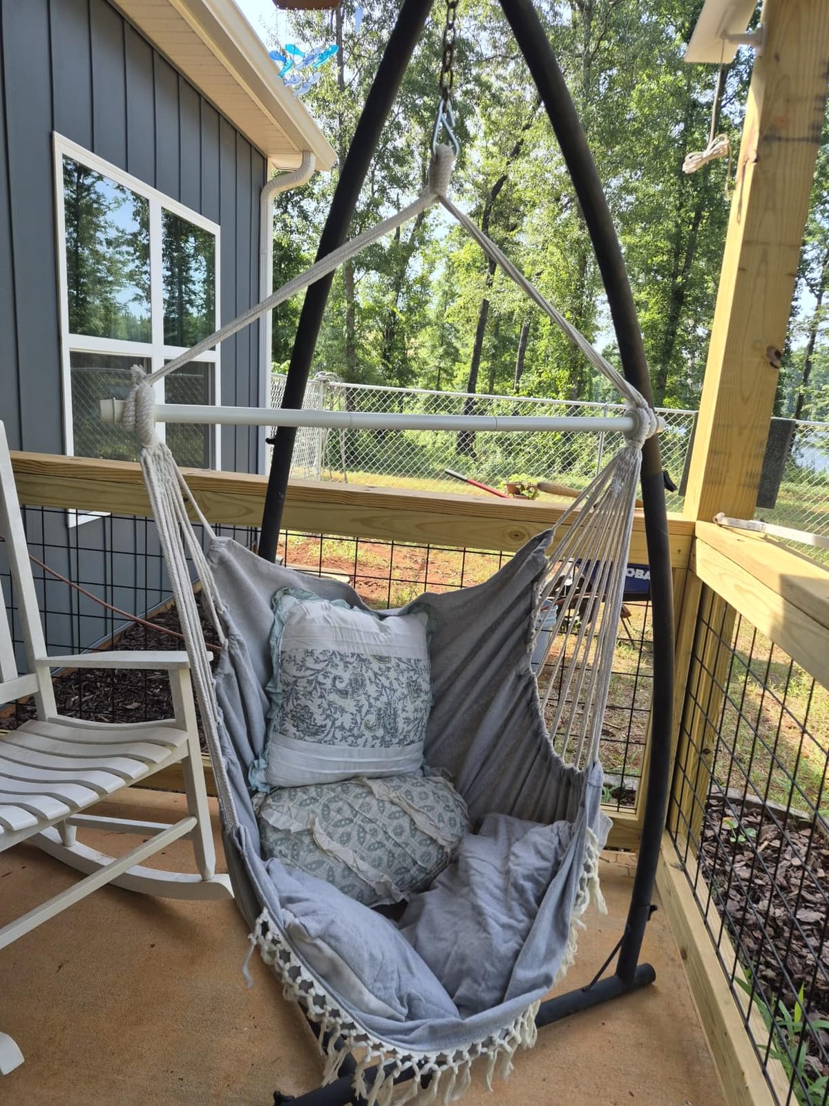 Chihee Hammock Chair Max 500 Lbs 2 Cushions Spreader Bar Strap Carabiner | Collapsible Metal Rod with Anti-Slip Grooves Portable Hanging Swing Side Pocket Macrame Bohemian Chair Indoor Outdoor Graden customer photo 2