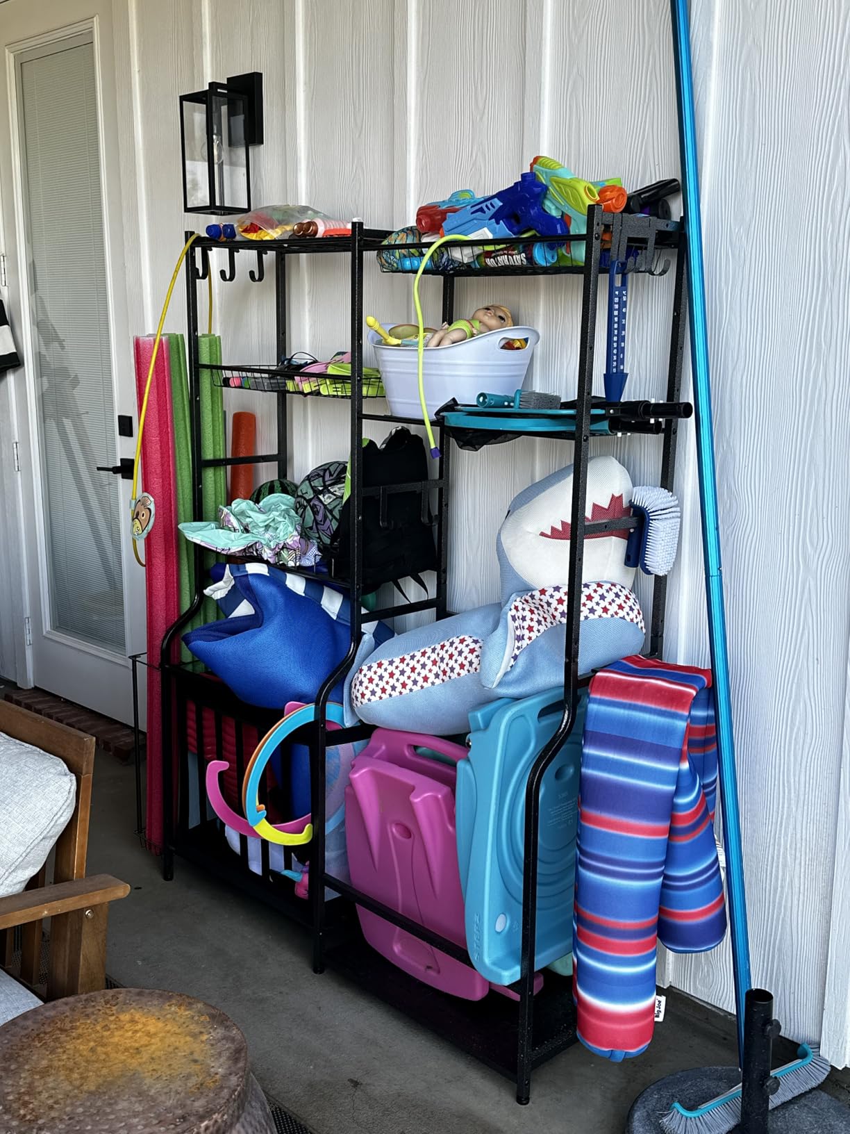 Mythinglogic Sports Equipment Organizer for Garage with Golf Bag Storage | Large metal rack organizes golf bags, sports balls, bats, rackets, skates and accessories with shelves, baskets and hooks customer photo 2