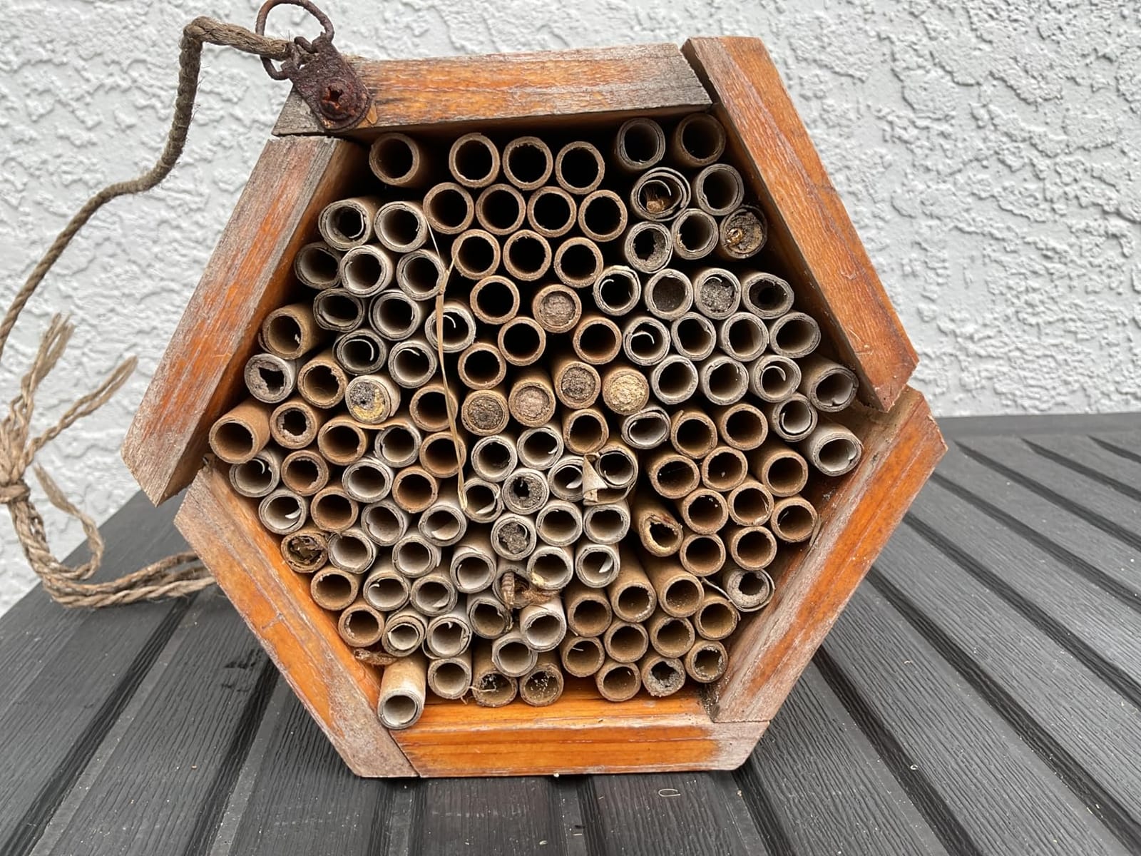Mason Bee House - Handmade Natural Wooden Bee Hive Coated with Wax for Water-Proof and Long Service Life - Attracts Peaceful Bee Pollinators to Your Garden, Bee Houses for Garden customer photo 1